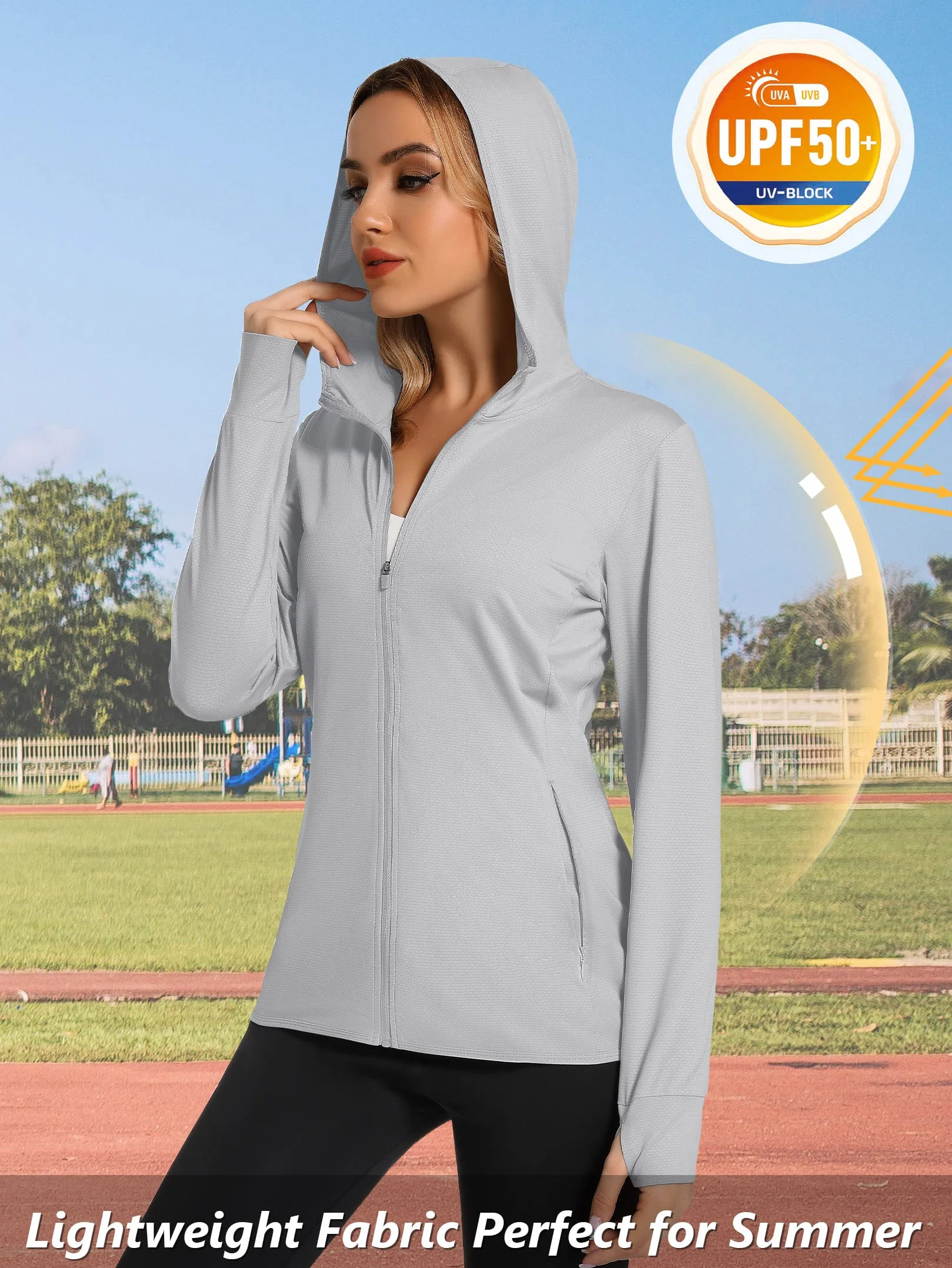 TACVASEN Maglietta da donna con cappuccio, a maniche lunghe, ad asciugatura rapida, sportiva, con cerniera, con foro per il pollice