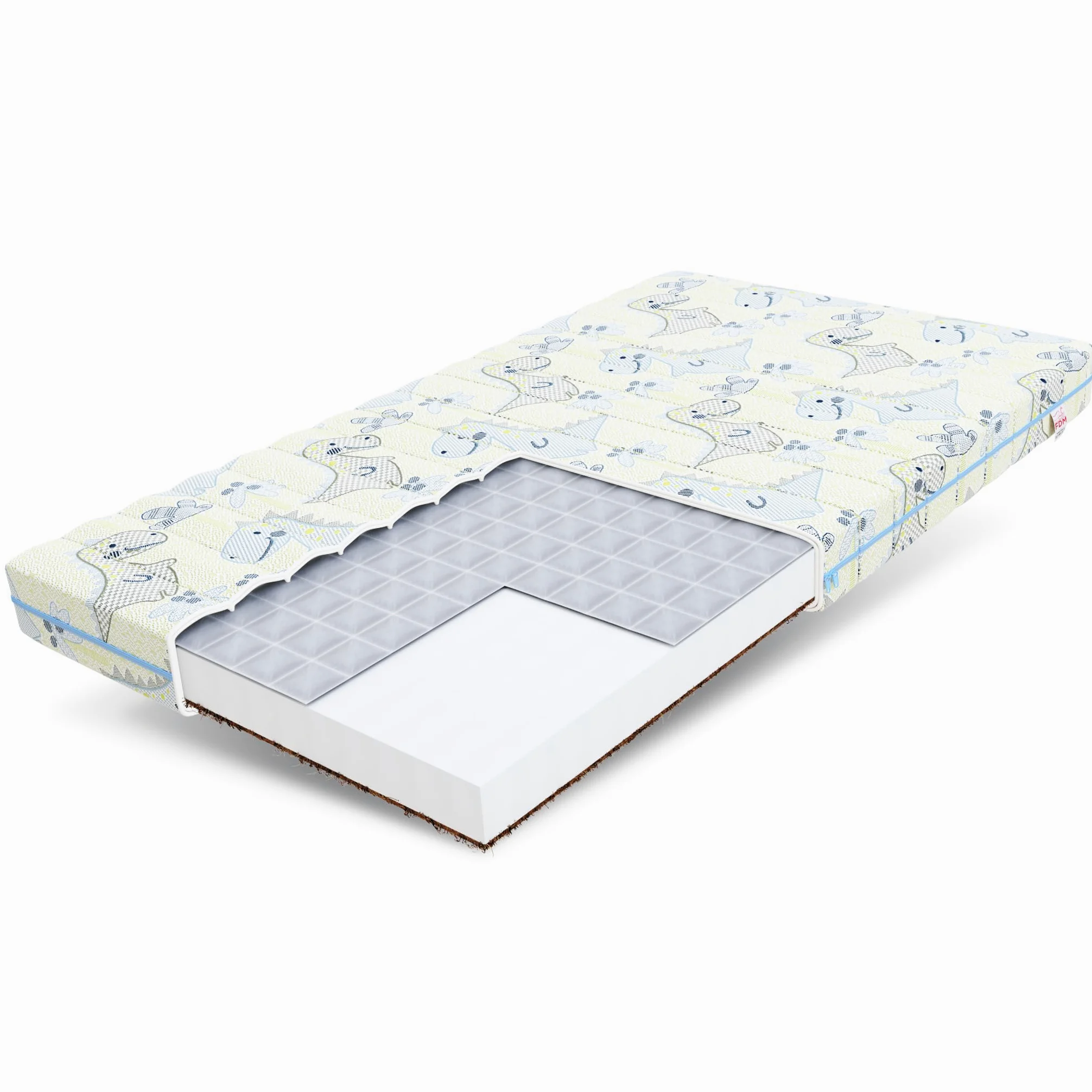 FDM Miki Materasso 90x190 cm Schiuma di Memoria Alto 9 cm Grado di Rigidità H2 H3 Materasso a Due Lati OEKO-TEX Anallergic Rivestimento Lavabile Dino