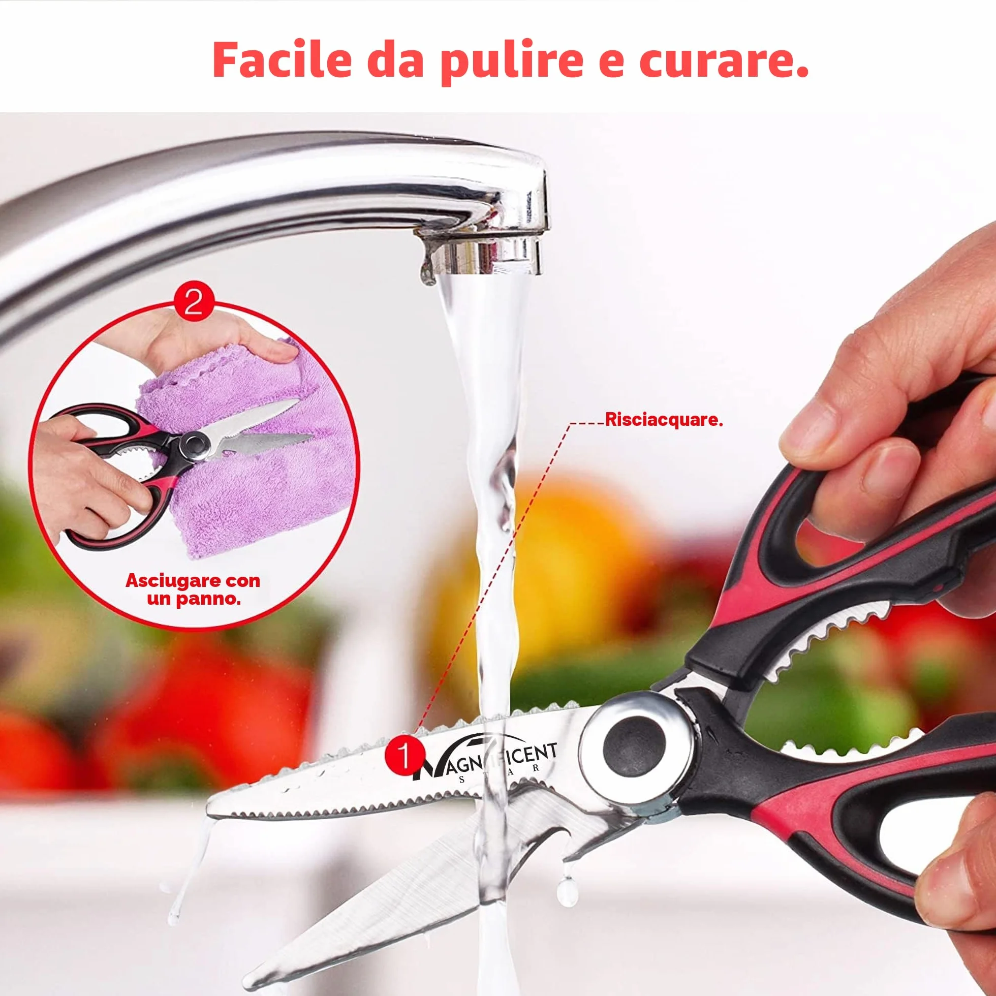 Magnifiche forbici da cucina multifunzionali con copertura sicurezza, impugnatura morbida