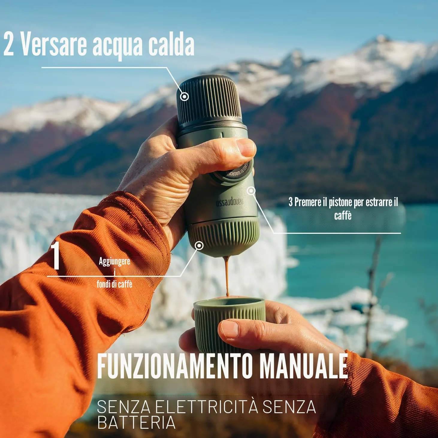 WACACO Nanopresso con S-custodia di Nanopresso, Macchina Caffè Portatile, Versione di Aggiornamento di Minipresso, Espresso Portatile, Caffe Viaggio, Operazione Manuale (Nuovi Elementi Verde Muschio)