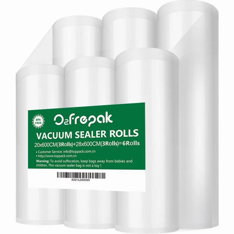 O2frepak 6 Rotoli (3)20X600cm e (3)28X600cm Buste Rotoli Sottovuoto Alimenti,Sacchetti Sottovuoto per Alimenti,Sacchi Sottovuoto Alimenti senza BPA (totale:3600cm)