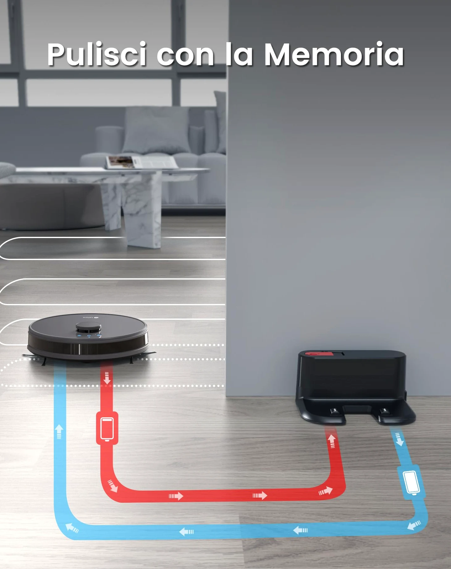 Lefant M1 Robot Aspirapolvere Lavapavimenti con Mappatura Laser dToF, Doppia Spazzola Laterale, 5500Pa, Batteria 4000mAh 200 Min, Controllo APP Alexa Google, Design Slim per Case Moderne, Grigio