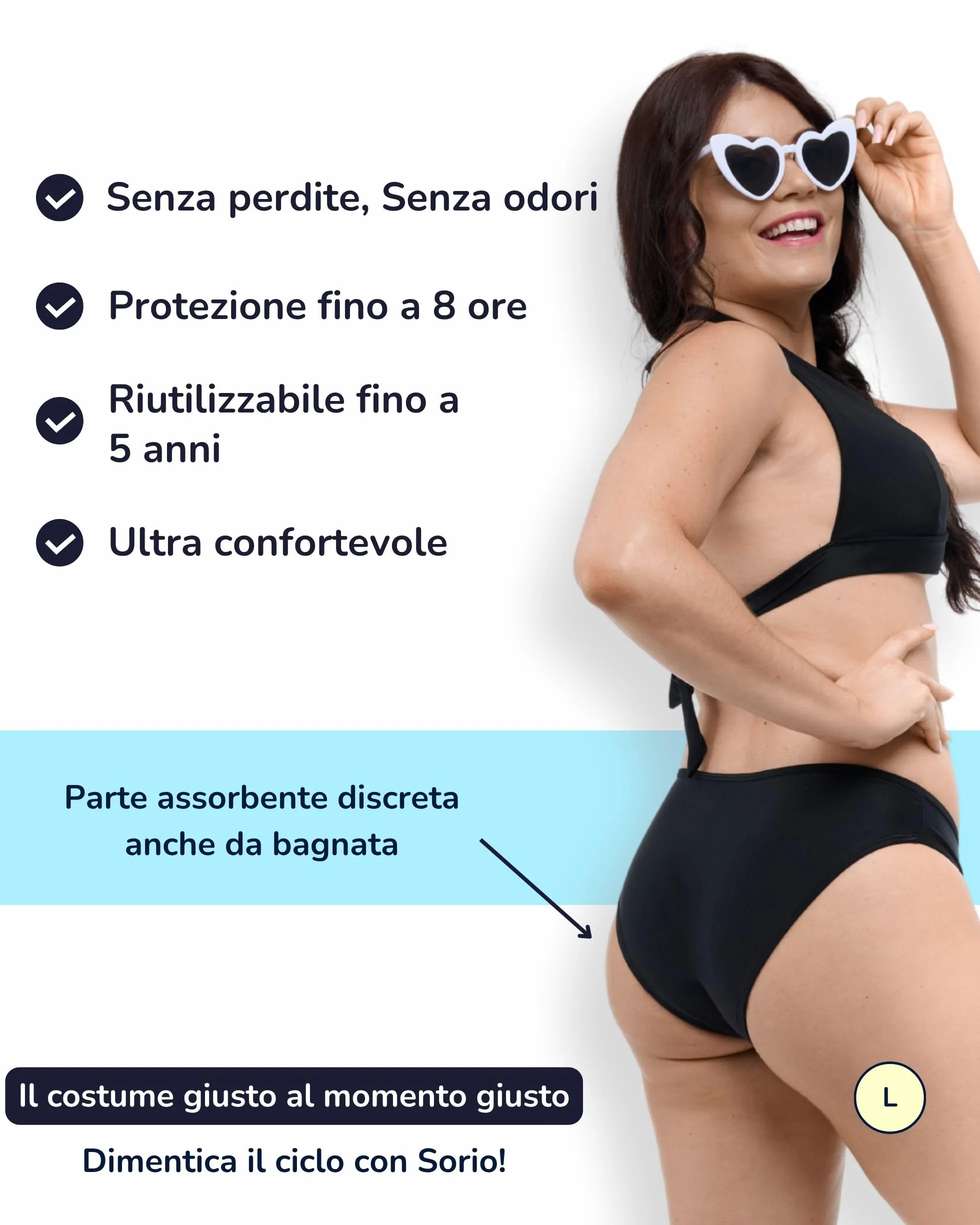 SORIO Bikini Mestruale Donna Ragazza Slip Flusso Medio Abbondante Assorbente Anti Perdite Costume Mestruale Piscina Spiaggia Eva