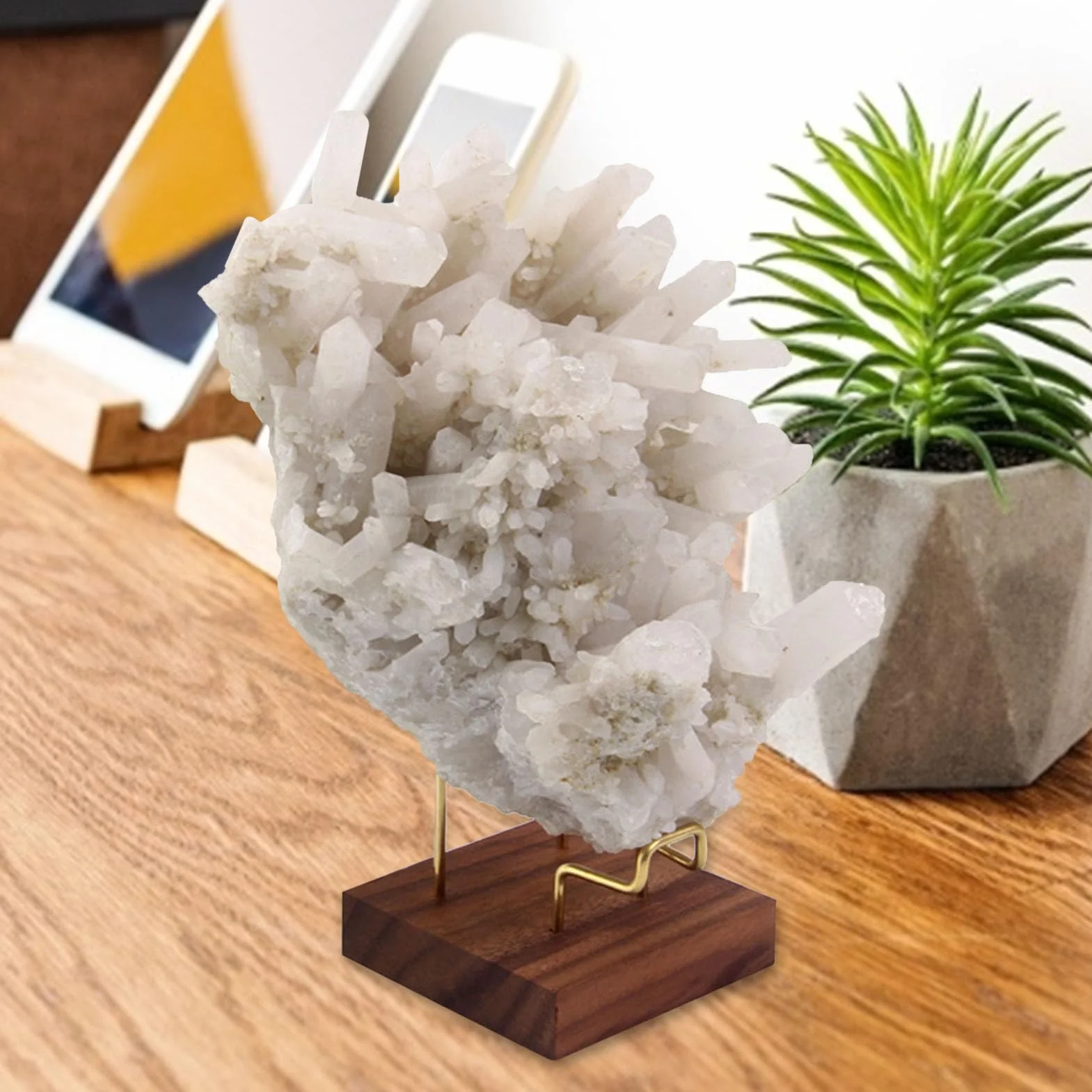 Espositore per minerali, cavalletto in metallo e , supporto minerale, resistente supporto geode con base in legno, espositore fossile regolabile, elegante supporto per pietre preziose