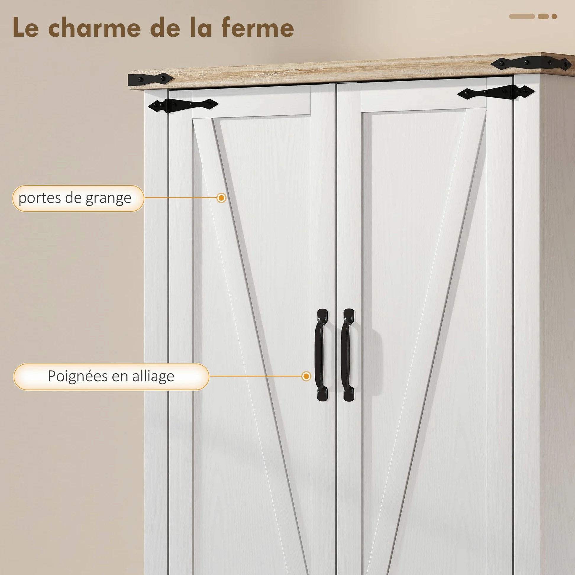 HOMCOM Credenza da cucina, mobile da cucina, mobile per porcellane, 4 ante, 6 portaspezie e ripiani regolabili, stile rustico, mobile contenitore per soggiorno, sala da pranzo, 76,3 x 40 x 136 cm,