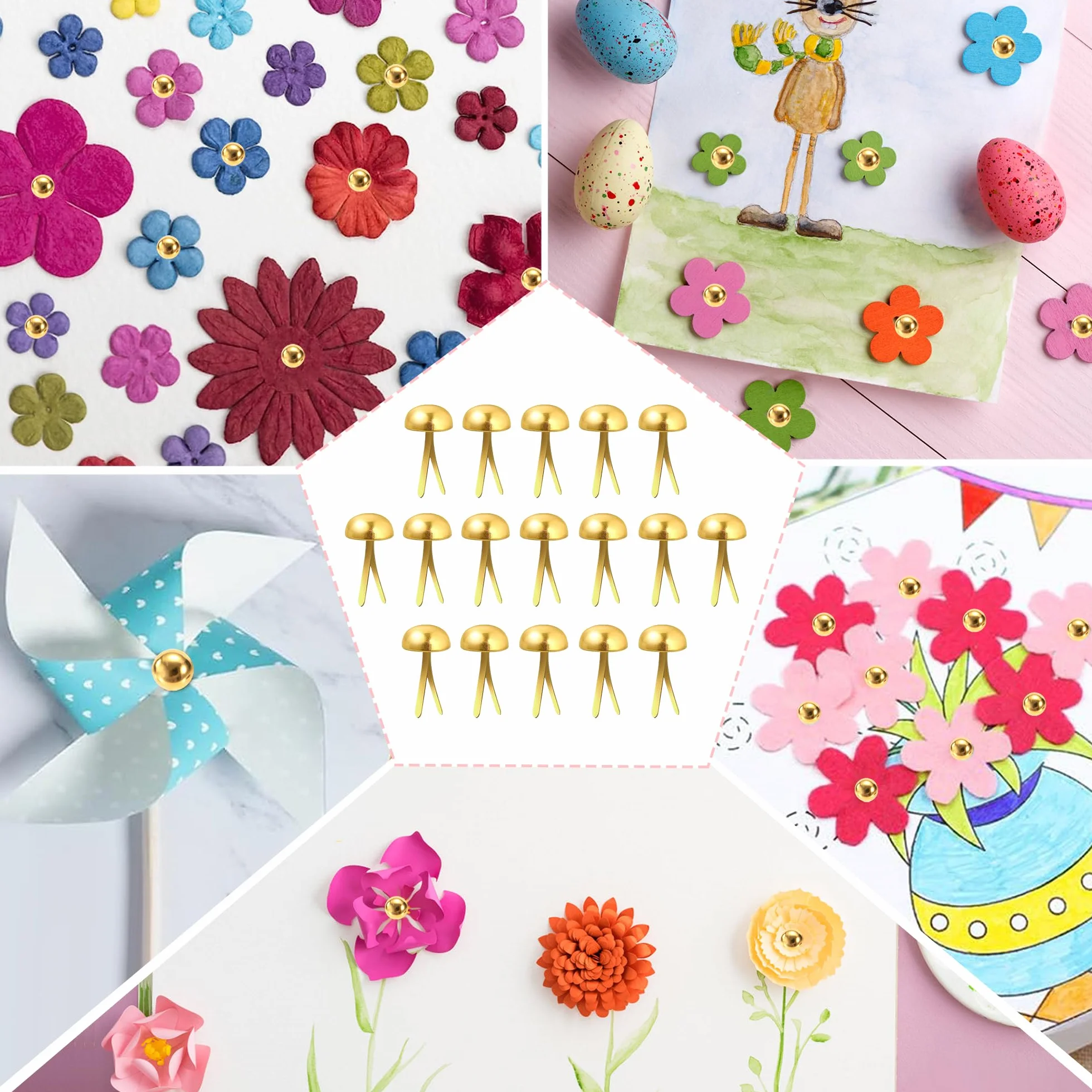 Fermacampioni Piccoli Mini Brads 6mm 500 Pezzi Oro per Album Scrapbooking DIY