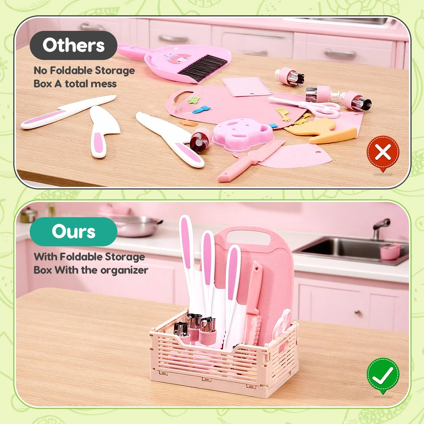 Set Cucina Montessori per Bambini 30 Pezzi, Gioco di Ruolo con Coltelli per Bambini, Accessori Cucina e Grembiule, Giocattolo Educativo dai 3 Anni