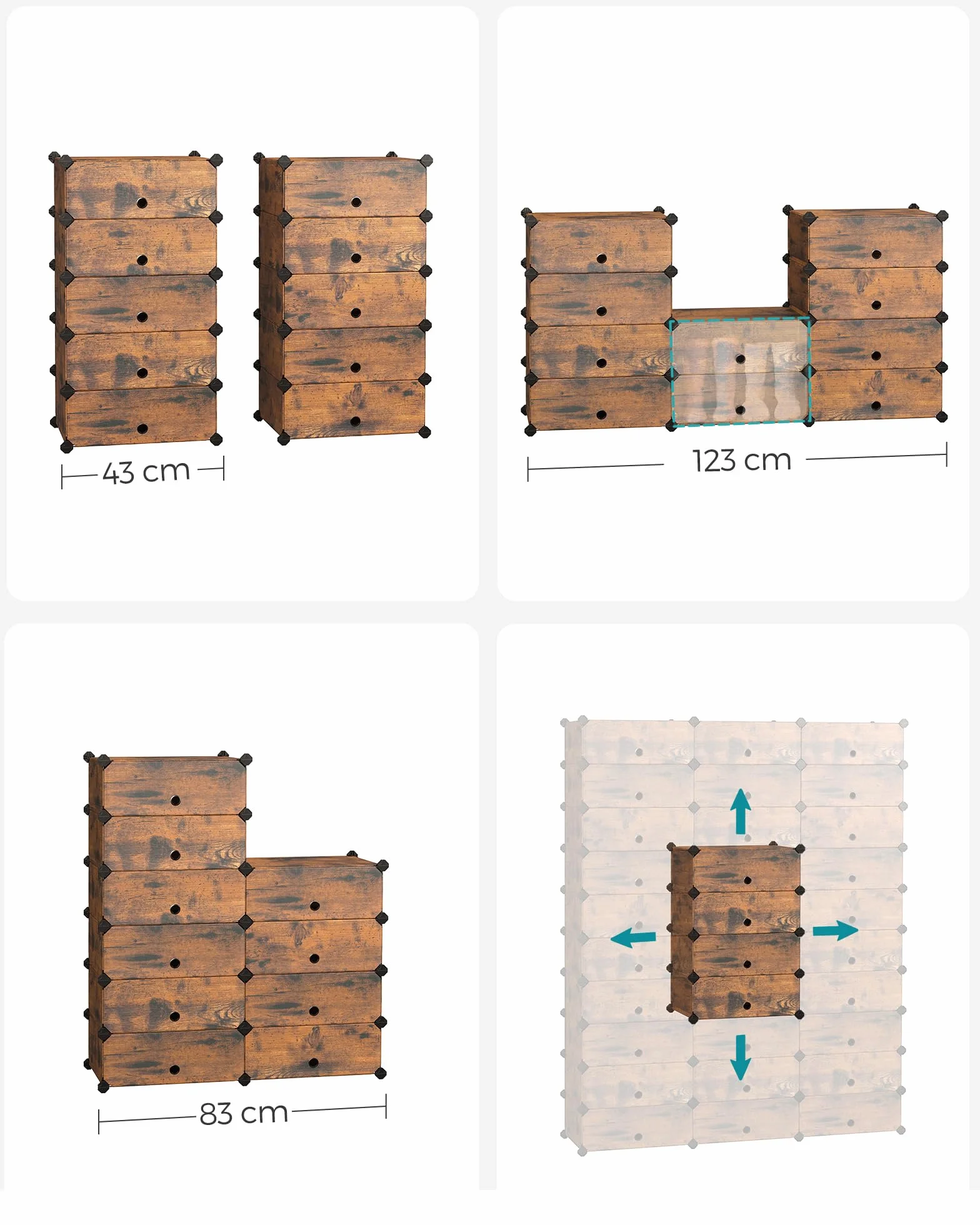 SONGMICS Scarpiera 10 Scomparti Scaffale Componibile Plastica Armadietto Portascarpe Ante Marrone Vintage