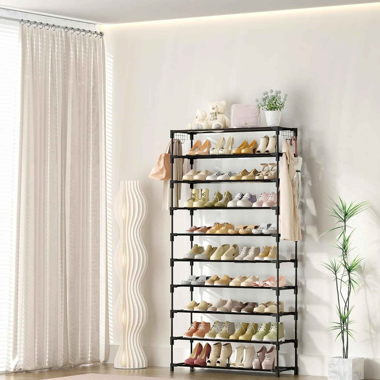 Vicye Scarpiera 10 Ripiani in Metallo per 50 Paia di Scarpe Nera Verticale Organizzatore Ingresso