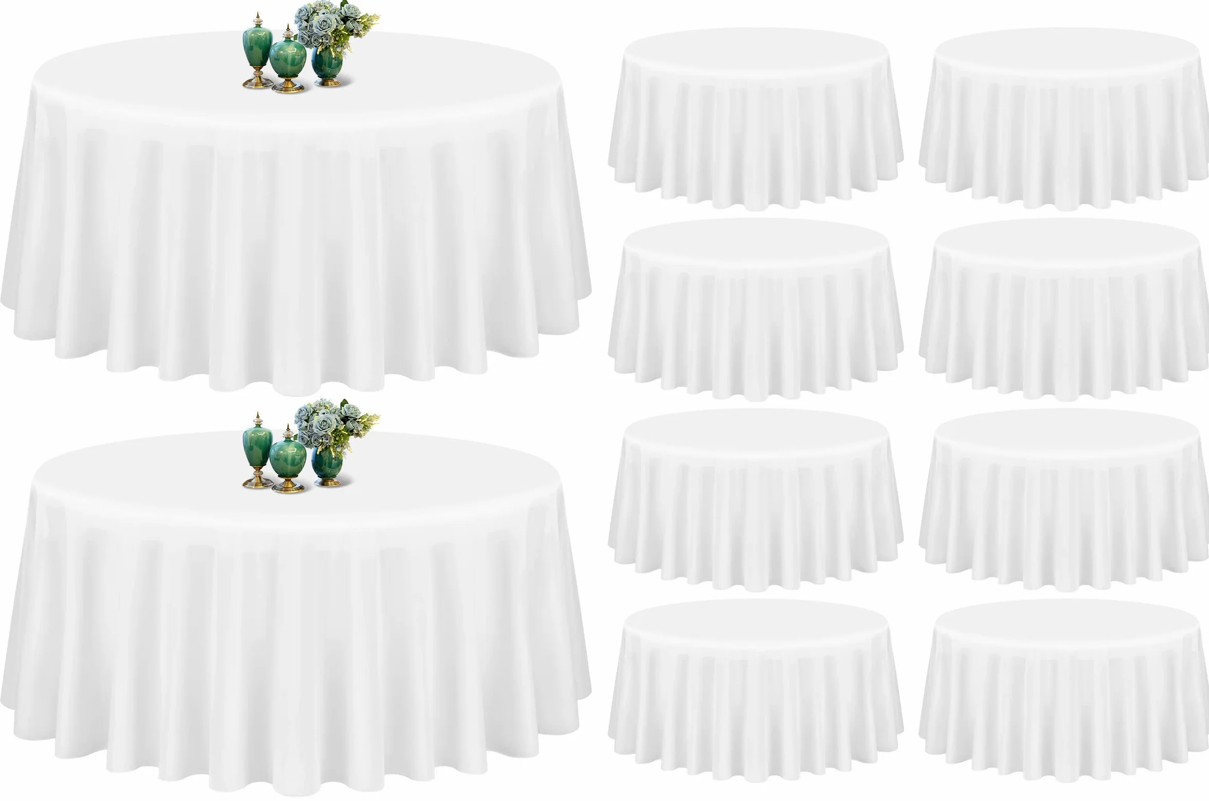 Showgeous 10 Pezzi Tovaglia Rotonda Bianca 228cm Tovaglia in Tessuto di Poliestere Copritavolo in Tessuto Lavabile per Banchetti di Nozze Ristorante Buffet Feste e Campeggio