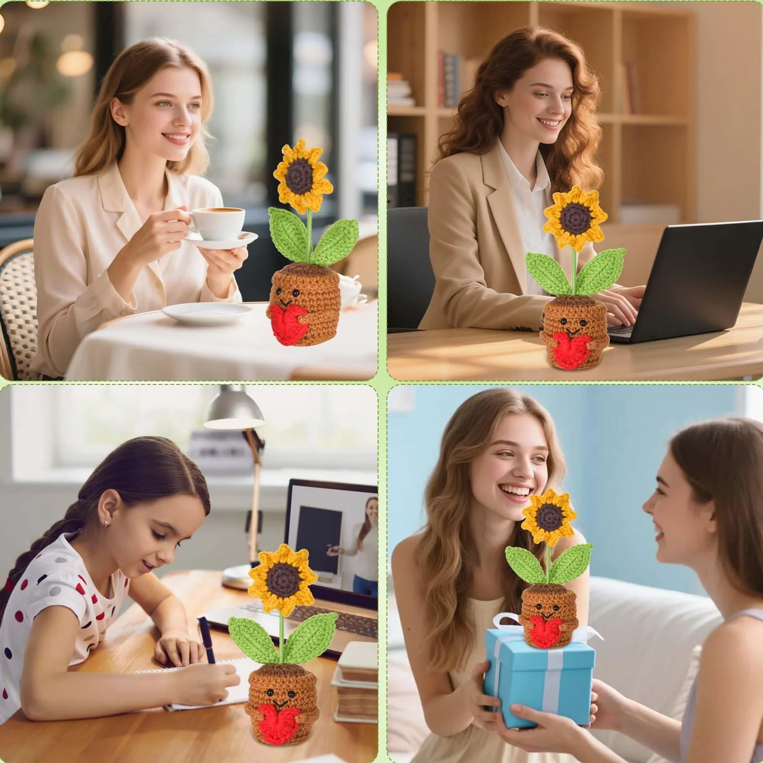 Pocket Hug Girasole positivo, Abbraccio Tascabile Girasole Piccoli Regali, bambola creativa in lana lavorata a maglia, Decorazioni da Scrivania per Casa e Ufficio, regalo di buon miglioramento