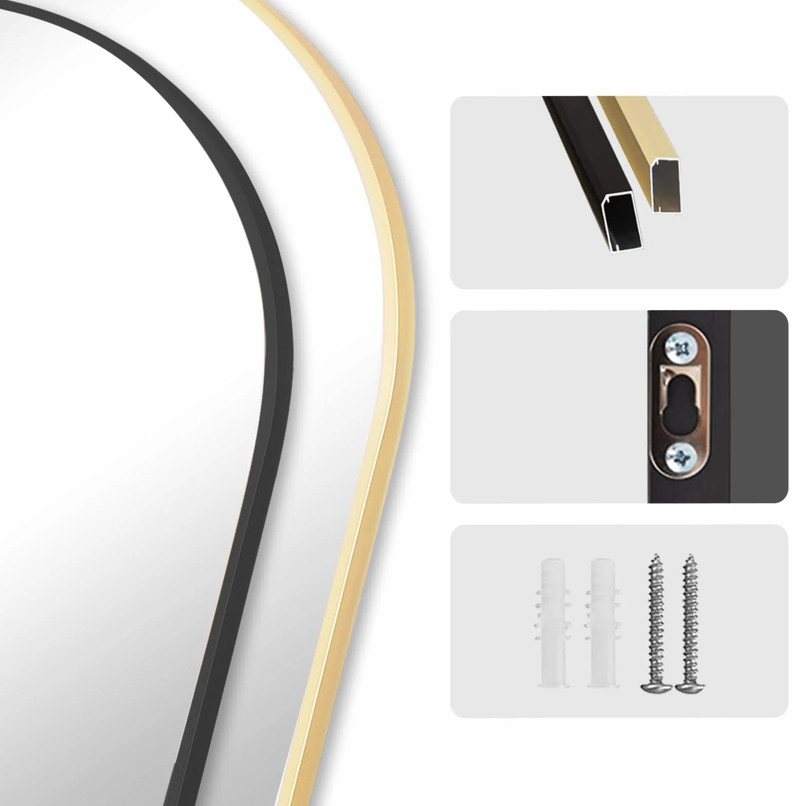 Arco Specchio da terra parete lungo 65x179 CM grande intero specchio da parete con cornice in Nero Alluminio, da appoggiare o da appendere, per soggiorno, camera da letto, corridoio