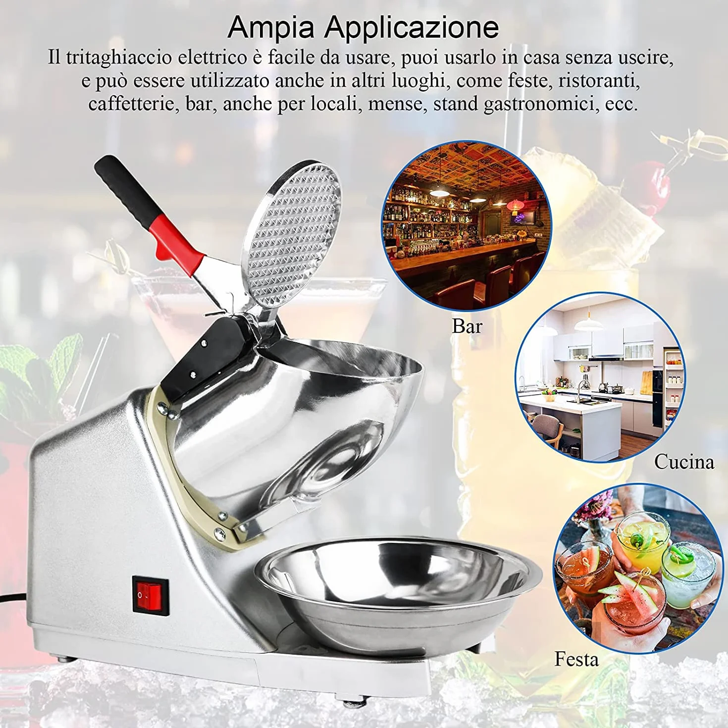 Tosucs Tritaghiaccio Elettrico 300W, 80 kg/h Elettrico Macchina del Ghiaccio con Ciotola,Tritaghiaccio a Doppia Lama, Acciaio Inossidabile,per Uso Domestico e Commerciale(Bianco Argento)