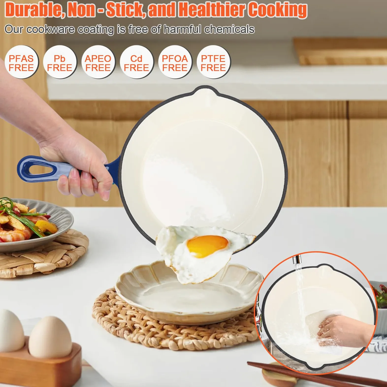 GFTIME Set di Pentole in Ghisa Smaltata – Set da 8 Pezzi Antiaderente di Casseruole e Padelle con Coperchi, Forno Olandese, Padella, Casseruola per Tutti i Tipi di Piani Cottura, Ideale per la Cottura