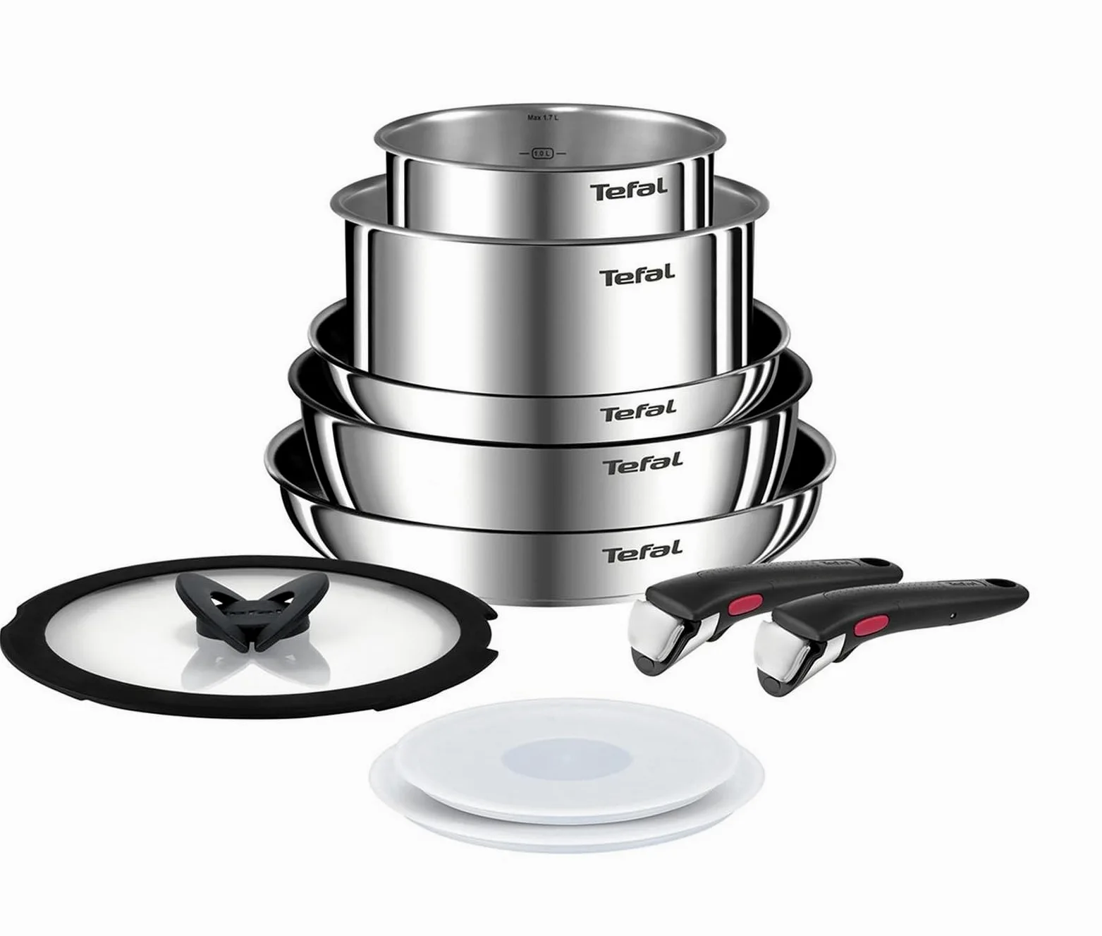 Tefal Ingenio Emotion L897SA74 - Set di pentole e padelle, in acciaio inox, impilabili, a induzione, facile da pulire, rivestimento antiaderente, indicatore di calore, 10 pezzi