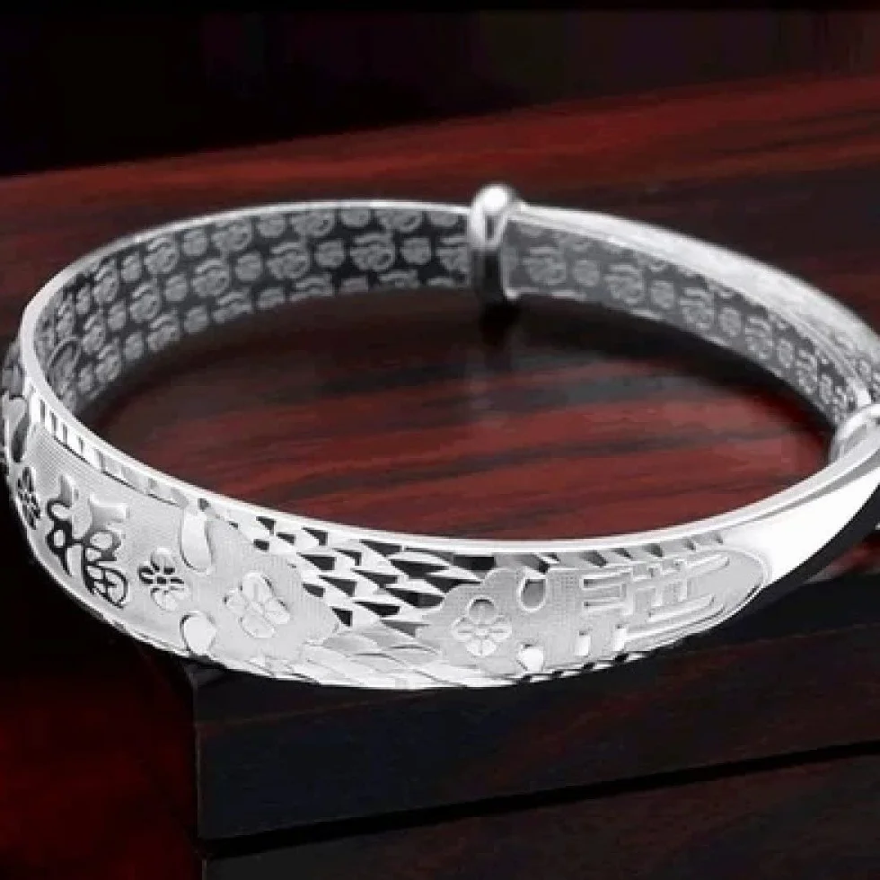 Bracciale Argento Donna,Bracciale Da Donna In Argento 925 Vintage Regolabile Cinese Bracciale Fortunato Bracciale Rigido Gioielli In Argento Sterling Regali Di Compleanno Per Sorelle Amiche Coppie M