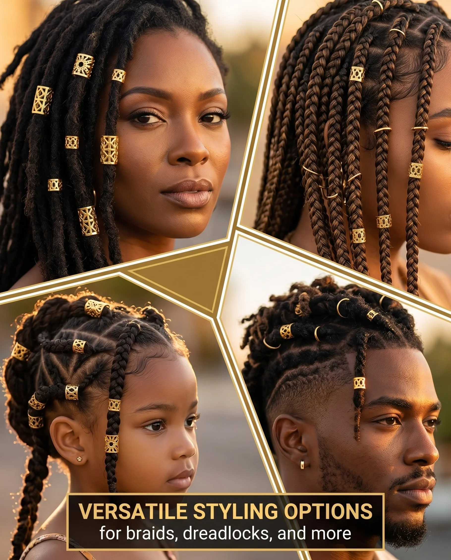 Accessori per capelli per trecce Gioielli per dreadlocks Clip a spirale Clip a polsino Anelli per capelli Oro