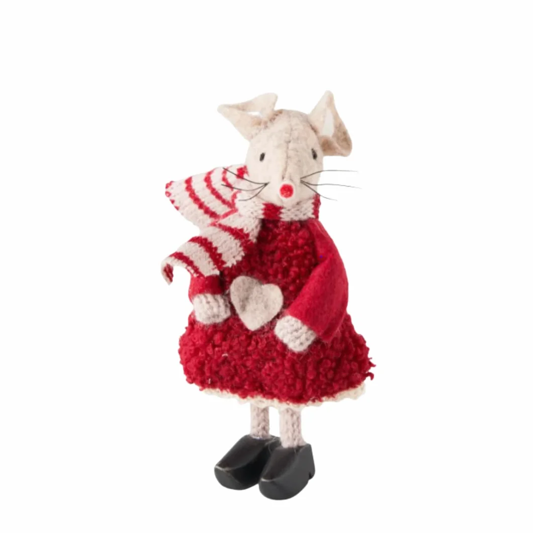 Søstrene Grene Decorazione natalizia a forma di topo, vestito in feltro rosso con sciarpa a righe