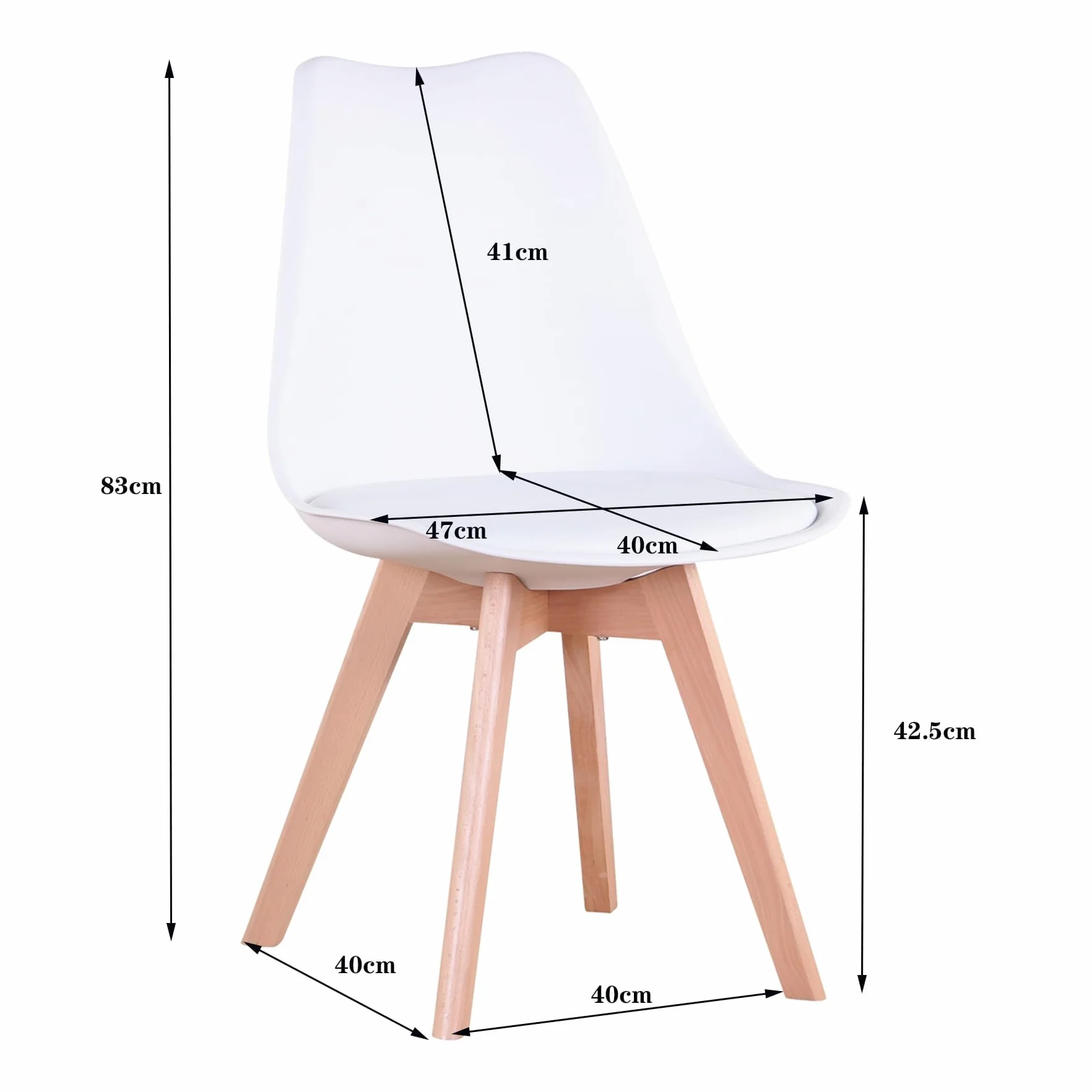 Set di 8 Sedie da Pranzo con Seduta Imbottita e Gambe in Legno di Faggio, ideali per Sala da Pranzo, Cucina, Soggiorno, Camera da Letto, Colore: Bianco