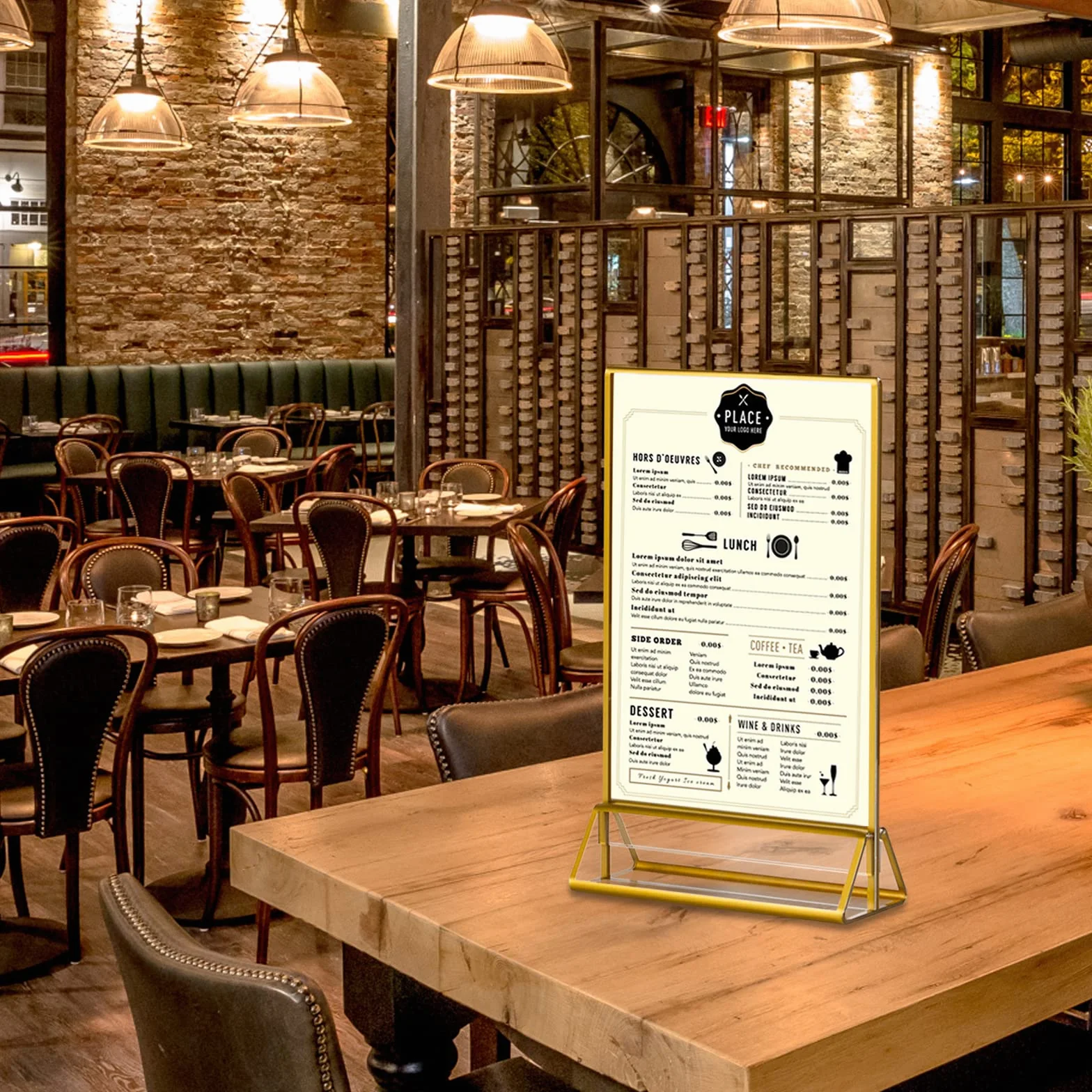 Dezzer Supporto per cartelli in acrilico con bordi dorati, 6 pezzi verticali per menu da tavolo (12,7 x 17,8 cm)
