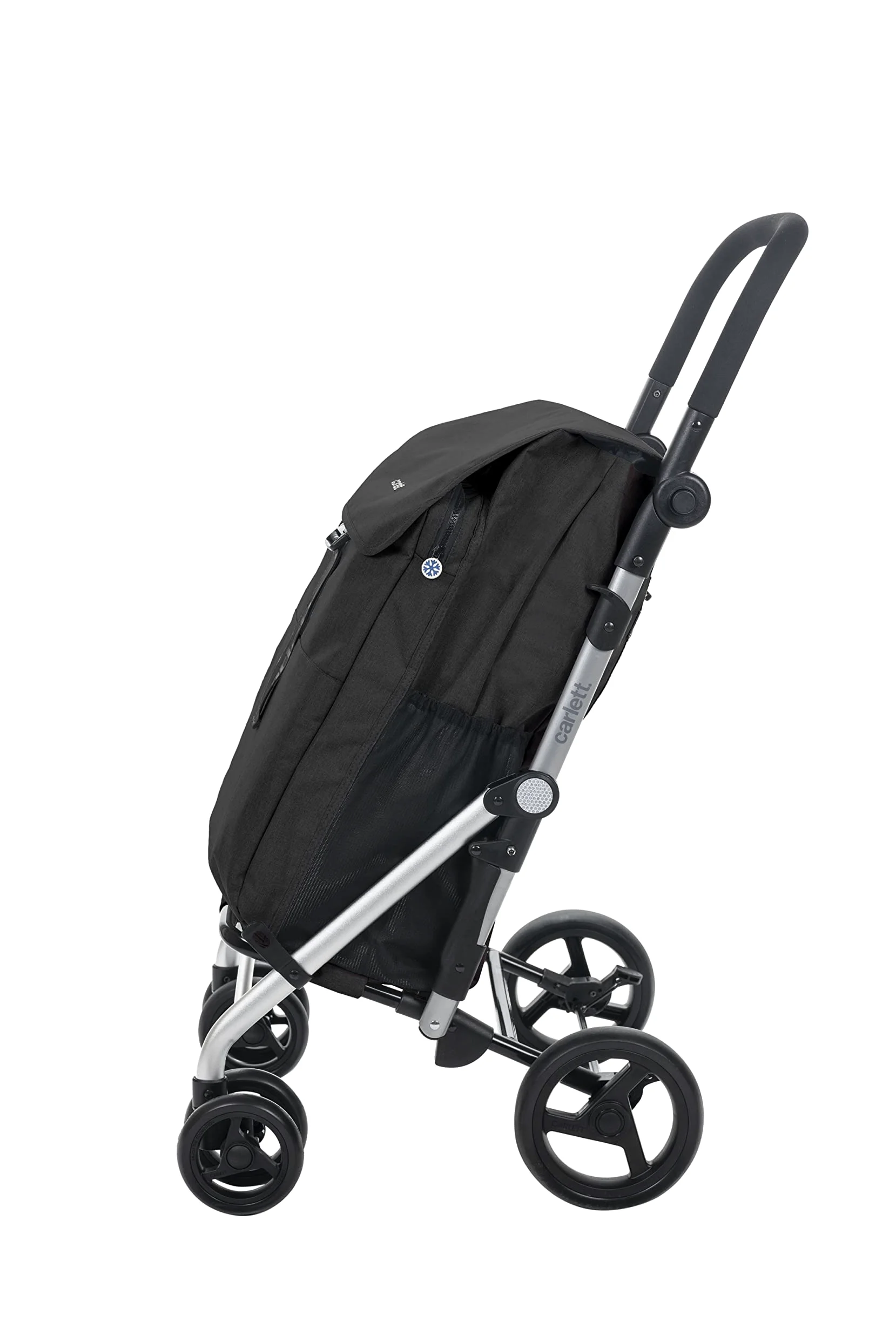 Carlett Carrello della Spesa 4 Ruote Pieghevole, Borsa Estraibile Grande Capacità 64L/32 kg e Borsa Termica 12L, Manico Regolabile, Freno di Sicurezza, Convertibile a 2 Ruote, Classic Family, Nero