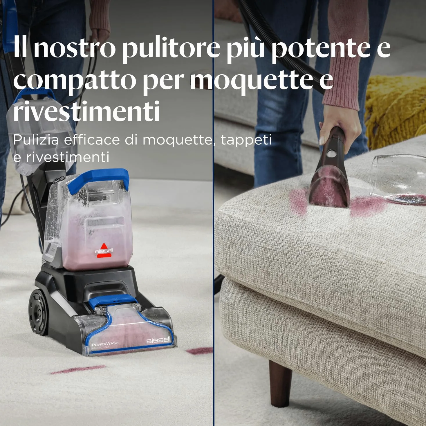 BISSELL PowerWash Compact Pet, Lavatappeti e Lava tappezzeria, Compatto per Macchie di Animali e Odori, Pulitore Multisuperficie, Tubo e Accessori Rimovibili, 600W, Portatile, con Cavo, 4058N