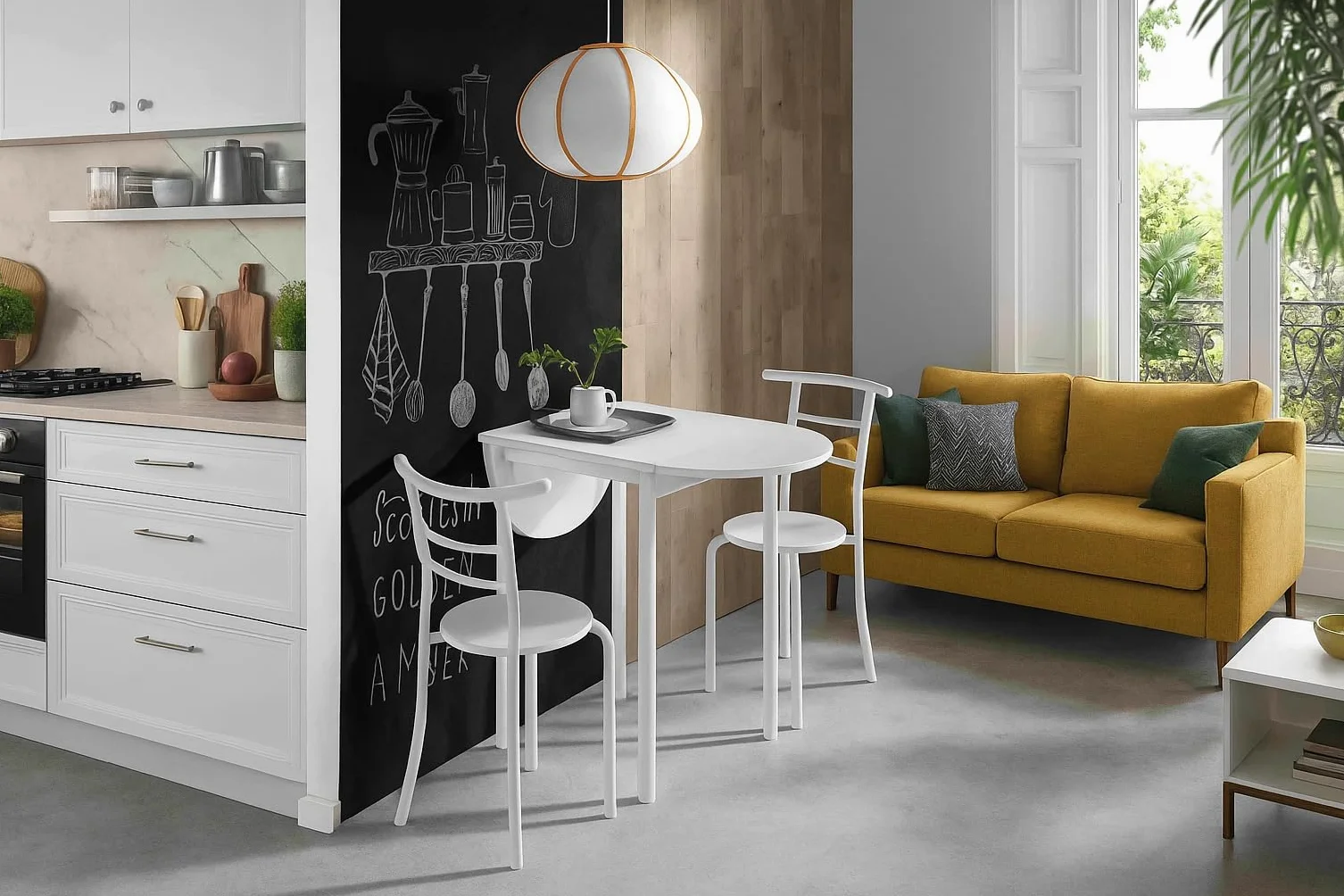 MOMMA HOME Tavolo da Cucina Allungabile e Set di 2 Sedie Modello Leva, Colore Bianco