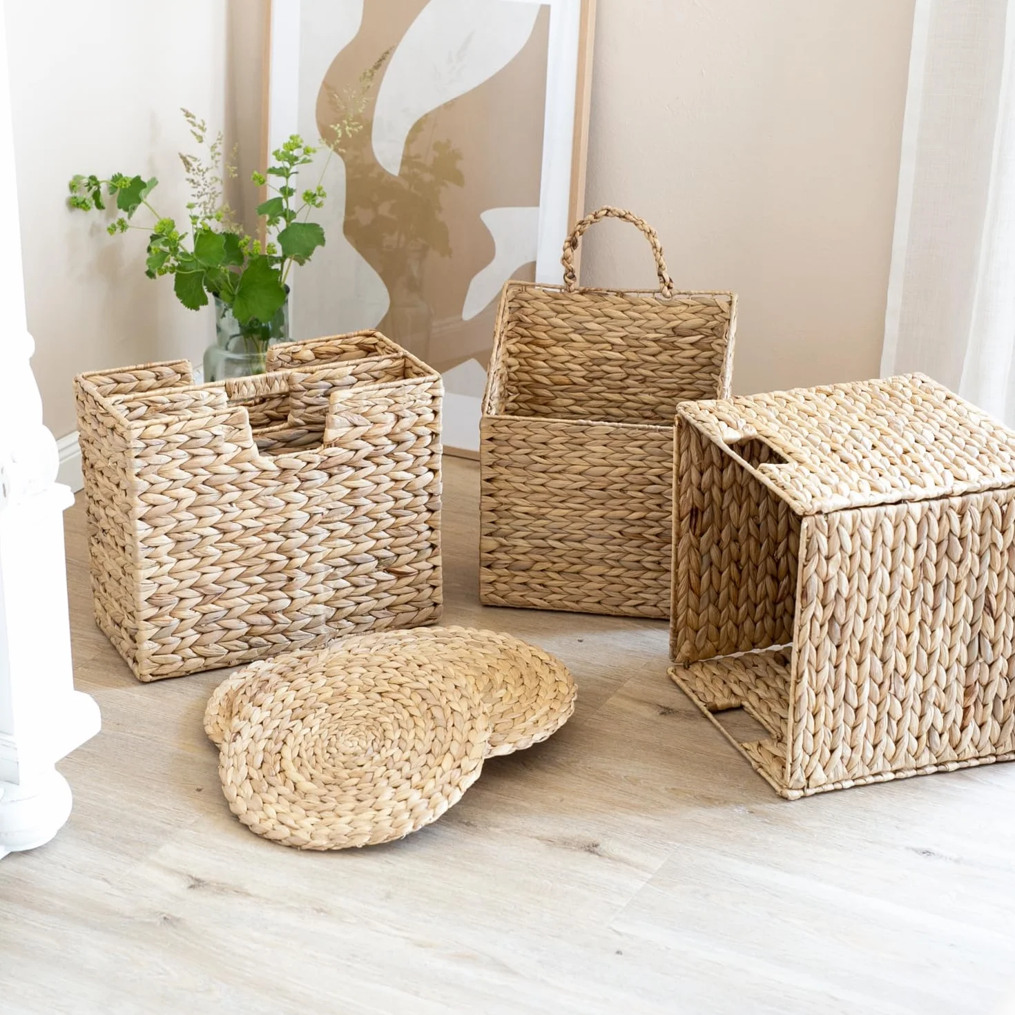 HMF Cestino sospeso intrecciato in giacinto d'acqua 30 x 17,5 x 38 cm