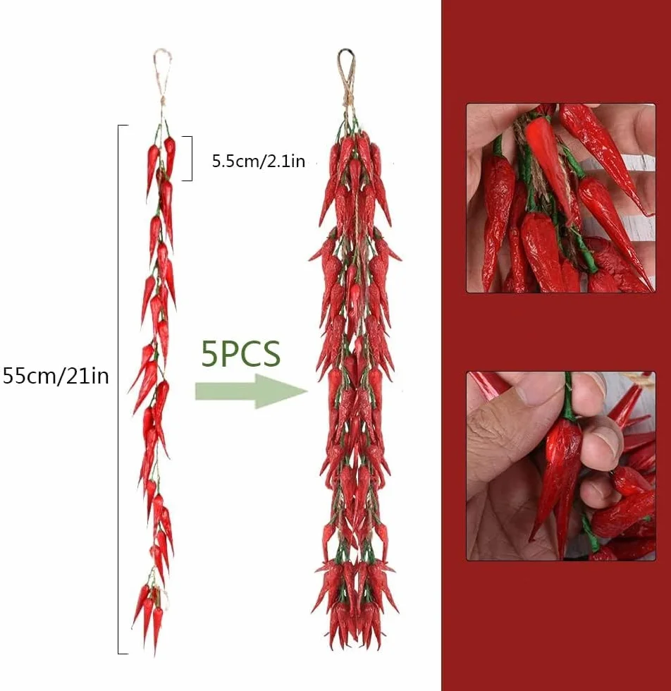 Verdure Artificiali Realistiche Confezione da 5 Aglio Peperoncino Rosso Decorazione Parete Casa Cucina