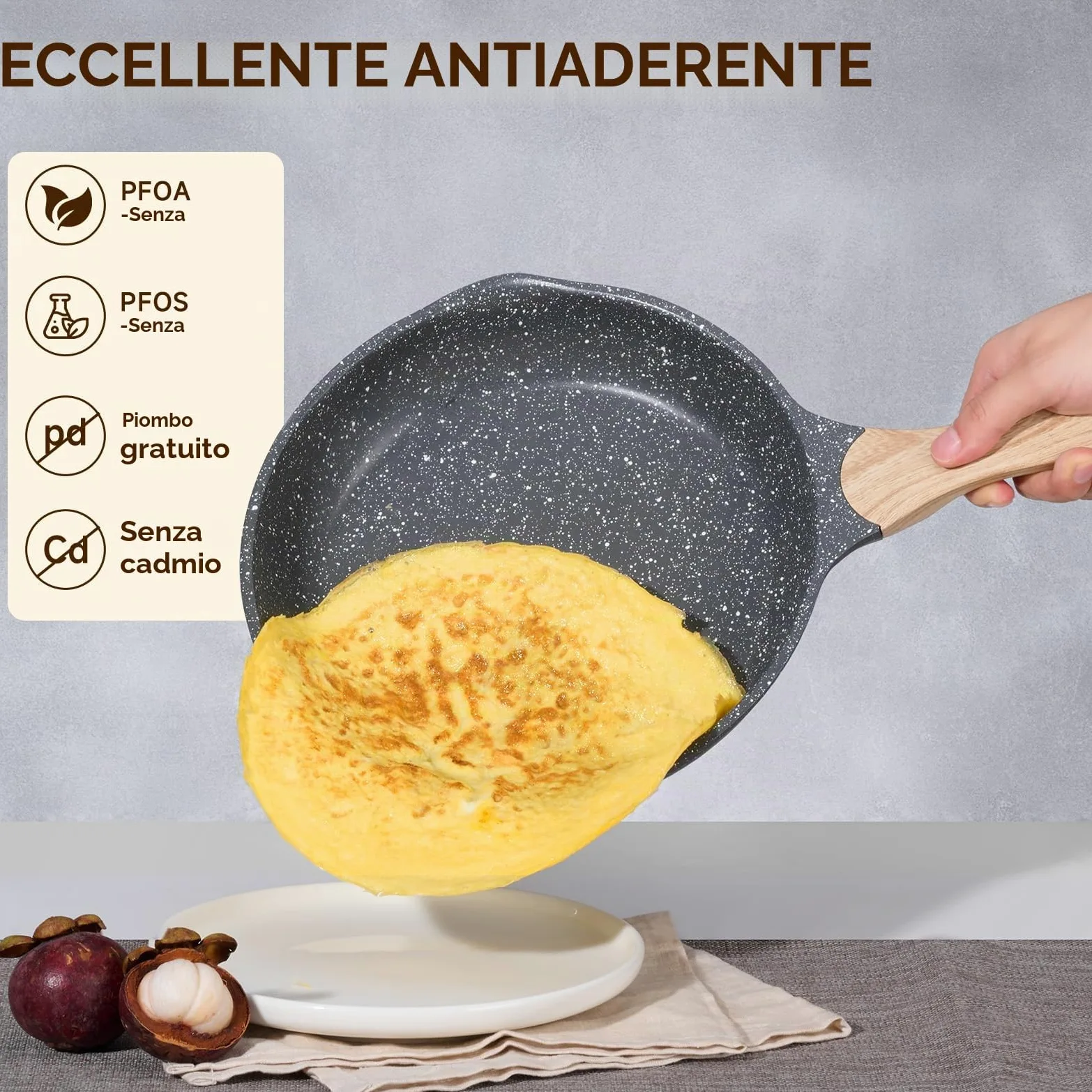 JEETEE Induzione Set Padelle Antiaderente 3 Pezzi 20,24,28cm, Granito-Antiaderente Rivestimento, Ghisa di Alluminio, Maniglia in bachelite, Compatibile Tutti Fornelli y Induzione, Senza PFOA, Grigio