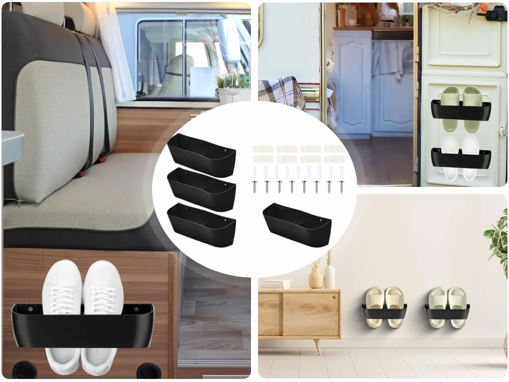 Anlising Portascarpe da Parete per Camper 4PCS da Appendere Al Muro con Accessori (Nero)
