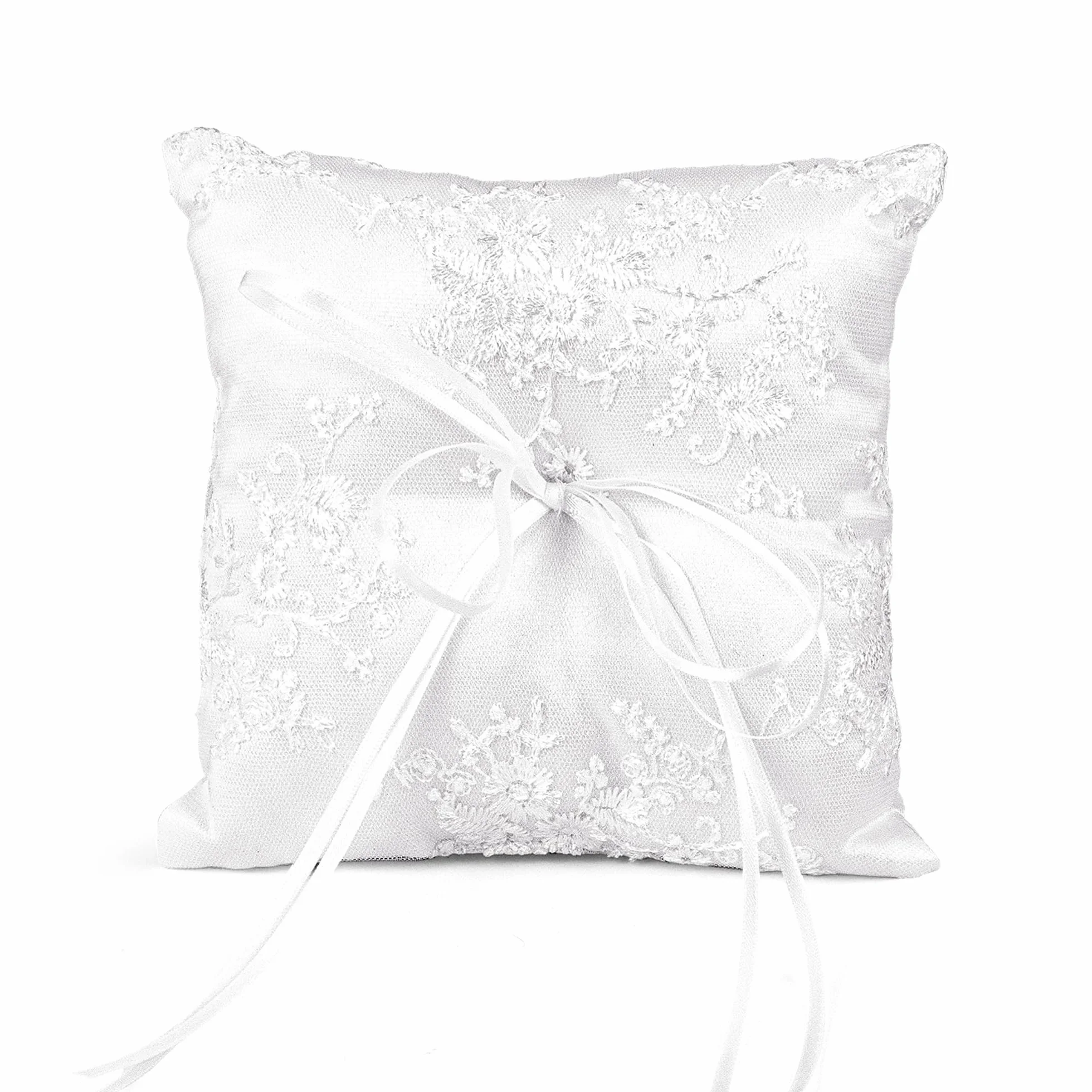Cuscino Fedi Nuziali Bianco 15x15cm Porta Fedi con Nastro Matrimonio Decorazione