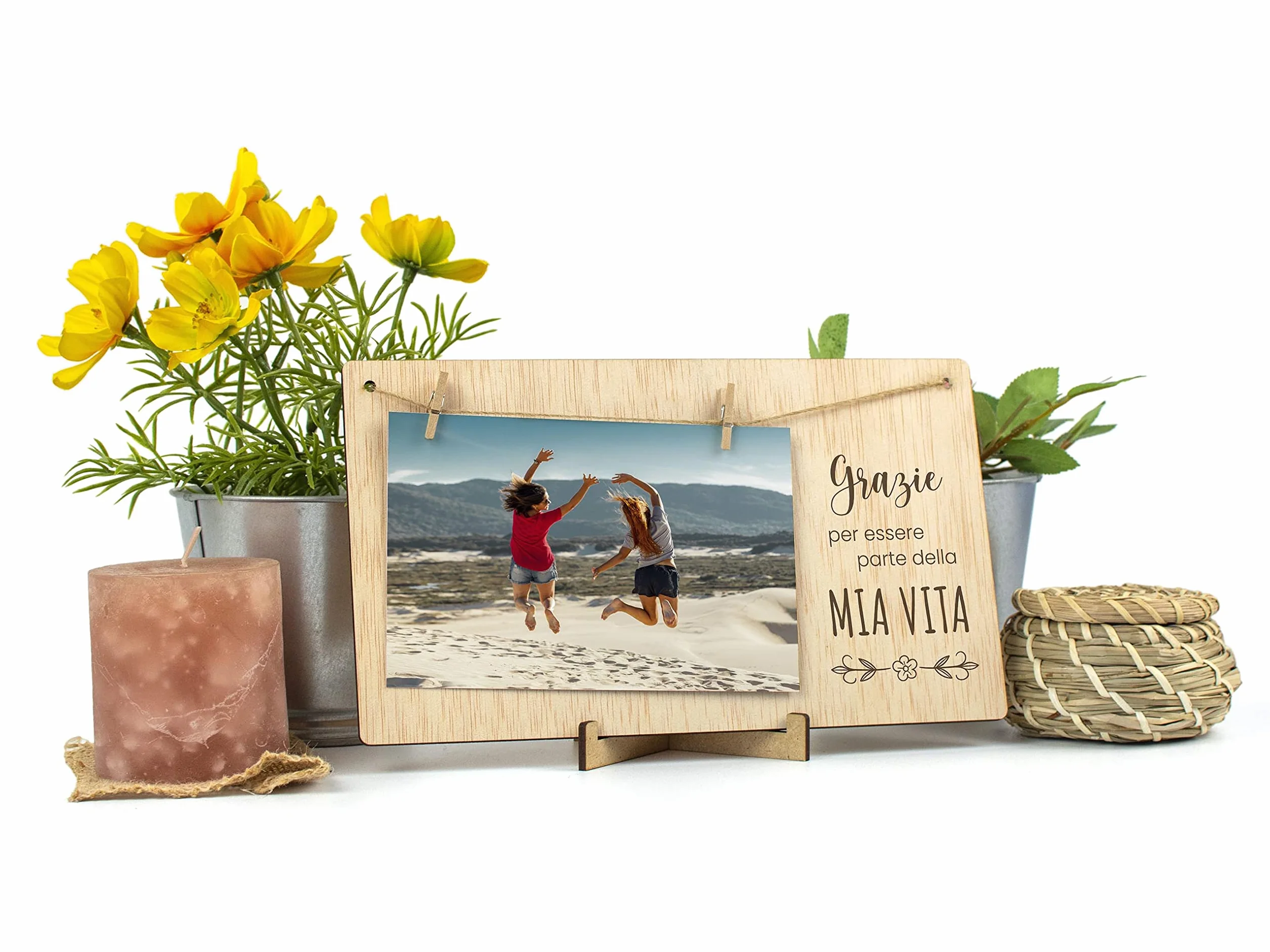 CONTRAXT Portafoto con clip in legno, regalo cornice foto tavolo parete