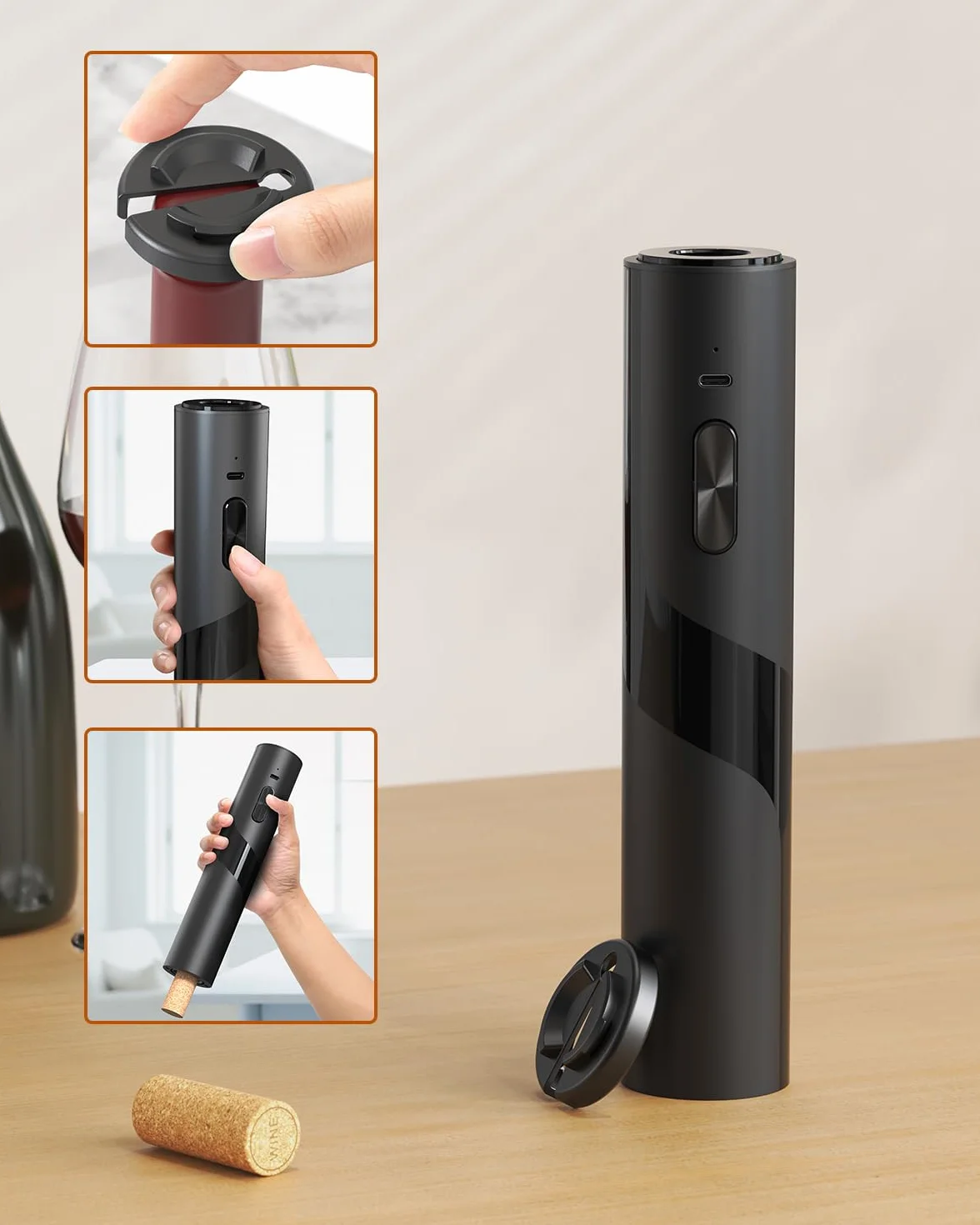 CIRCLE JOY Cavatappi Elettrico Set regalo, Apribottiglie Ricaricabile 2 in 1, Aeratore Versatore Vino, Tappi a vuoto USB