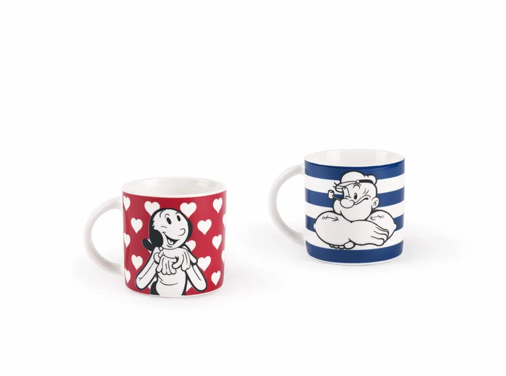 Excelsa Popeye & Olivia Set 2 Tazzine Caffè Porcellana, Blu e Rosso