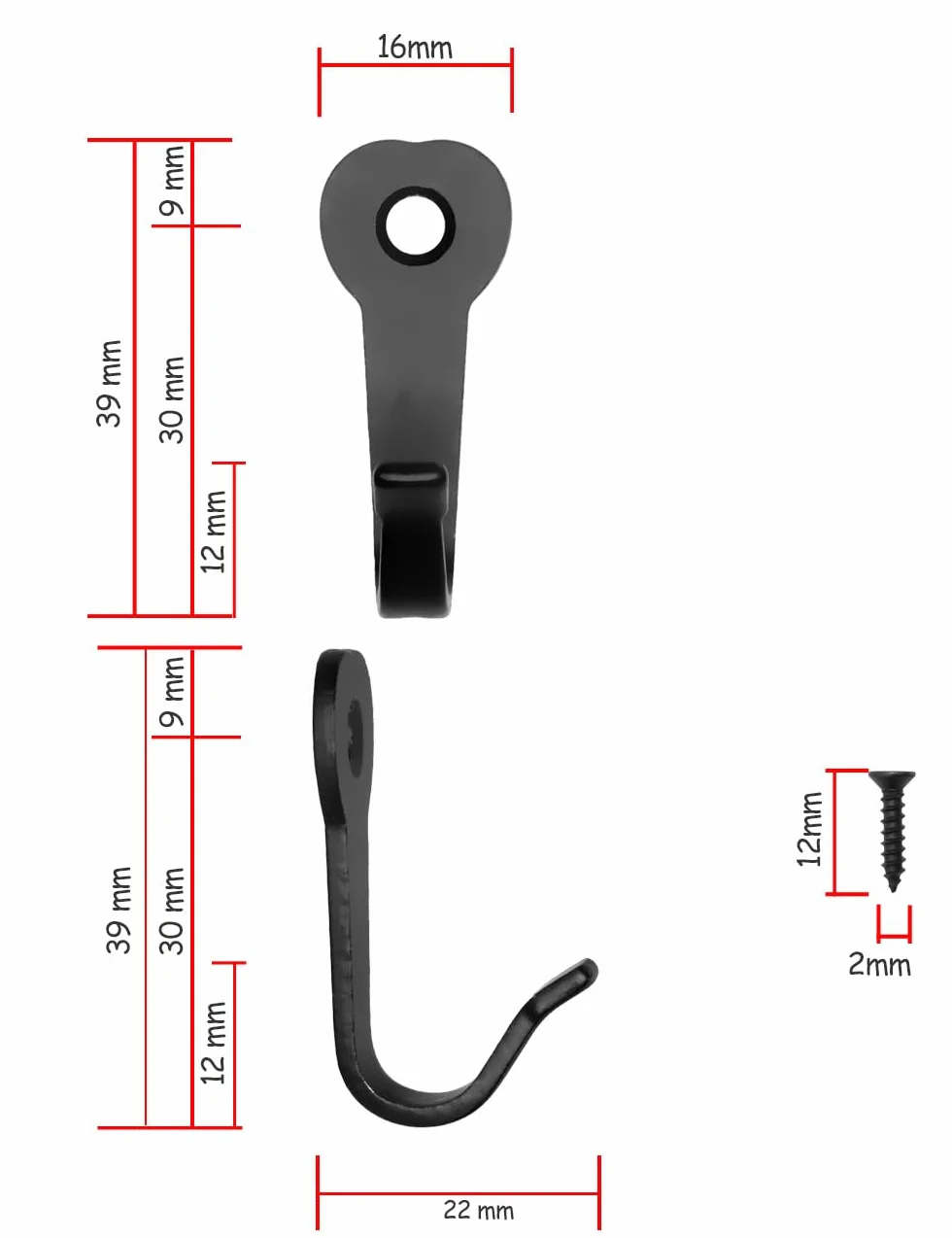 Fuxxer® Classico appendiabiti gancio in ferro vintage retrò 39 x 22 mm set da 10 nero