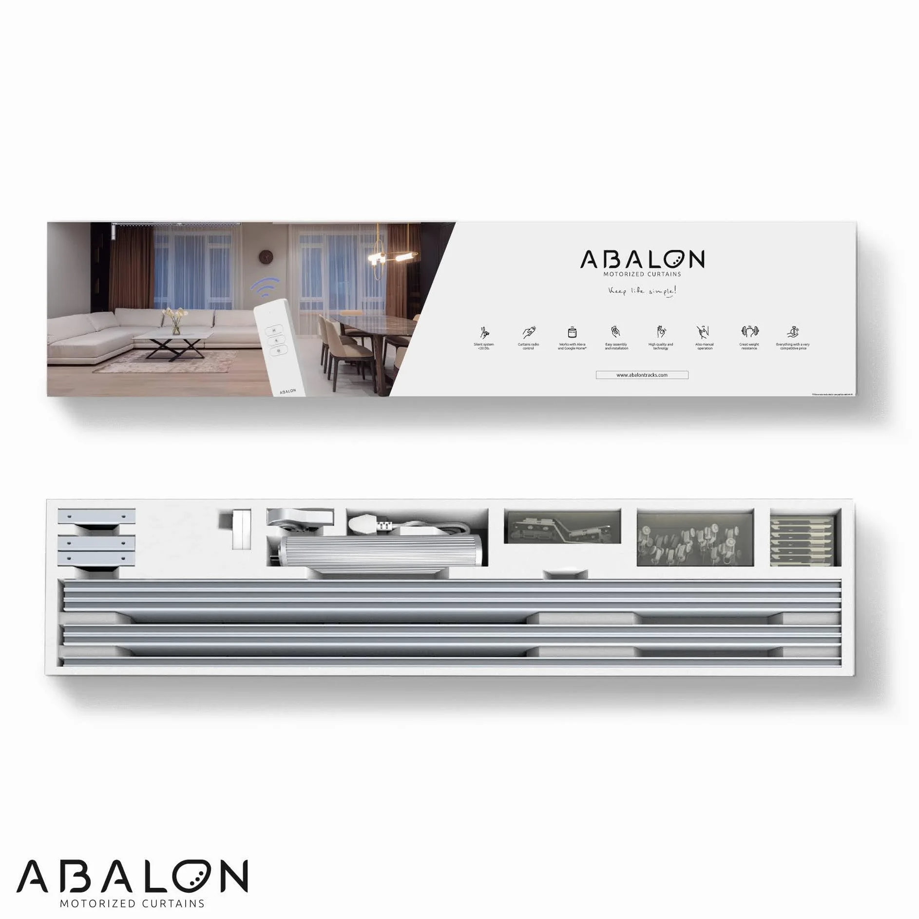 ABALON Binario Motorizzato per Tende, Motore WiFi Compatibile con Alexa, Google Home e App Mobile Tuya Smart, Telecomando, Larghezza fino a 3 metri, Bianco