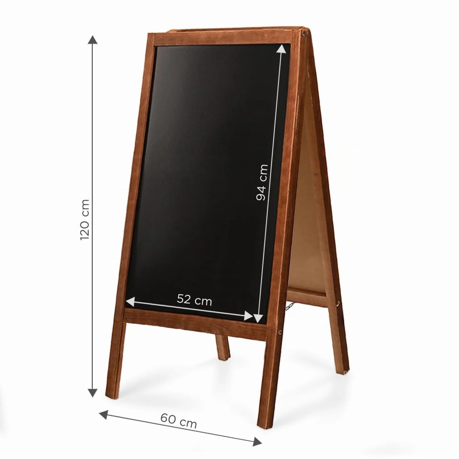 MG Design Cavalletto lavagna in legno 60 × 120 cm – bifacciale scrivibile, richiudibile e lavabile – cartello pubblicitario per ristoranti, negozi ed eventi