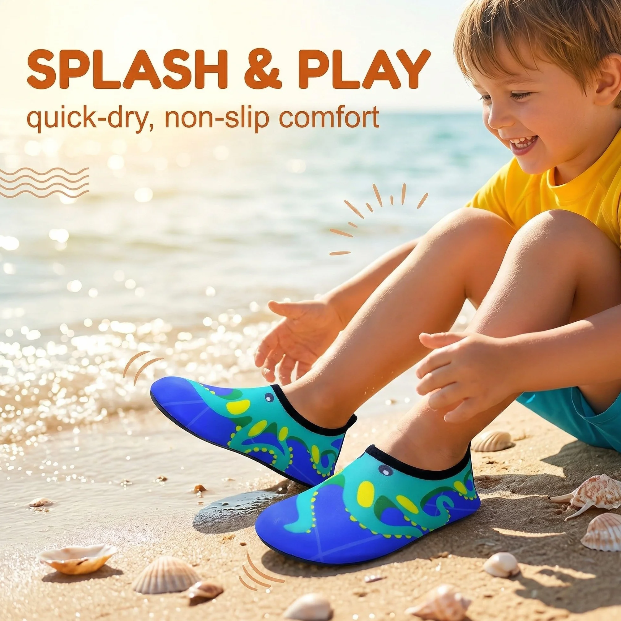 Scarpe Acquatiche Bambini Antiscivolo Asciugatura Rapida Polpo Blu Taglia 32-33