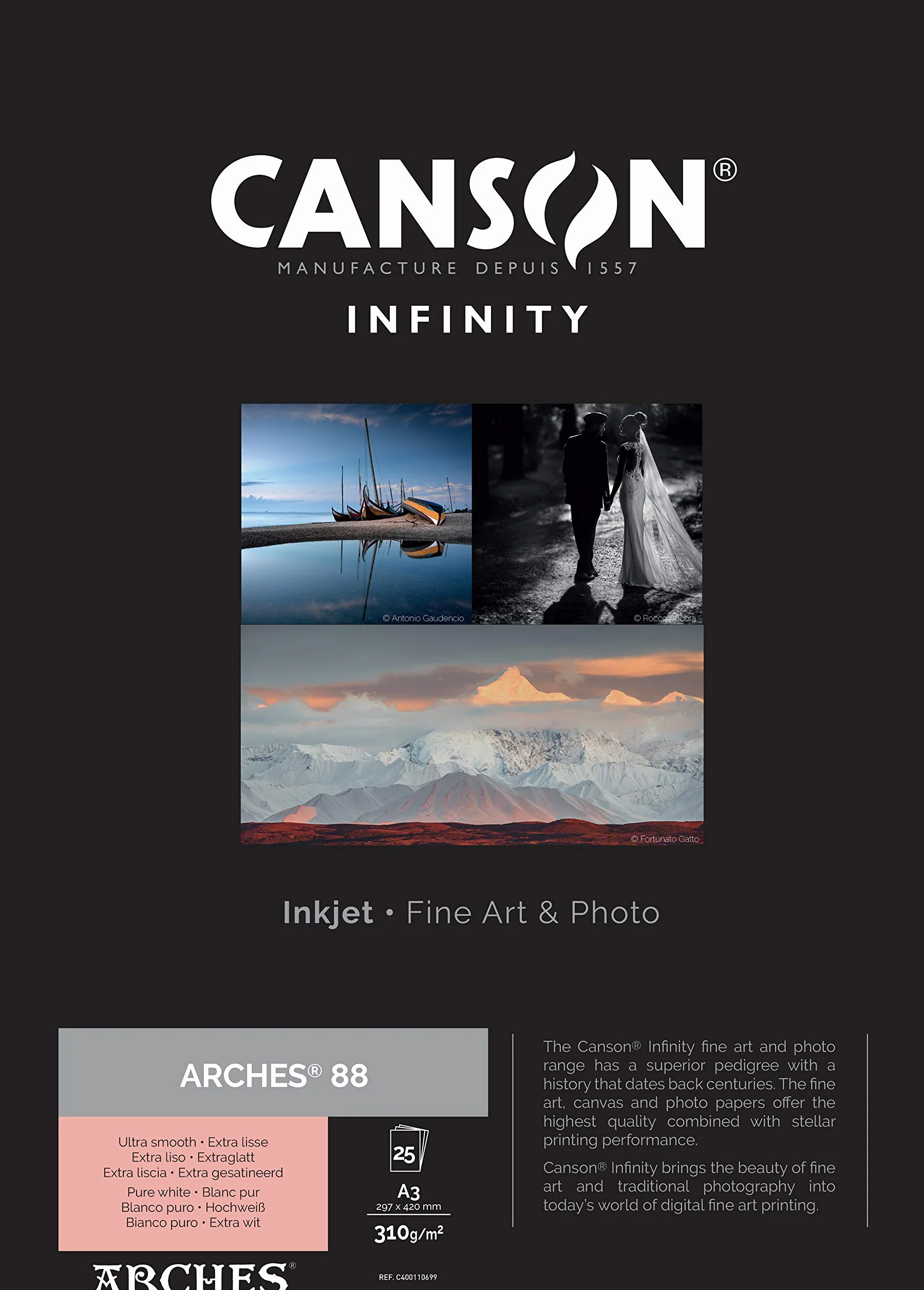 Canson Infinity Arches 88 100% Satinato 310 g Scatola A3 25H Bianco Naturale