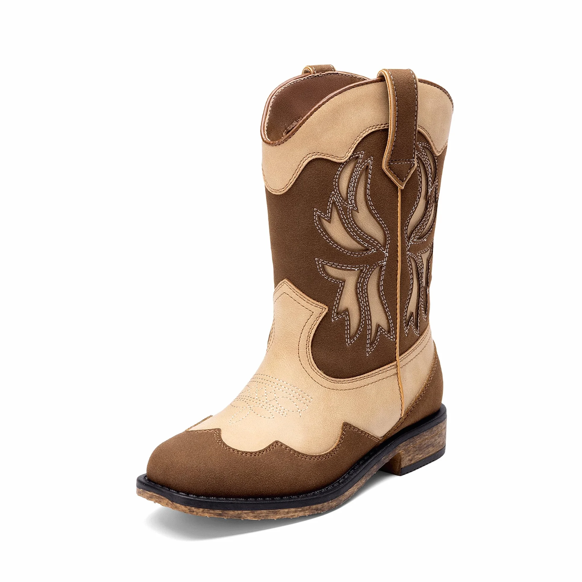 DREAM PAIRS Stivali da cowgirl per ragazze, punta quadrata, metà polpaccio, scarpe da equitazione occidentali