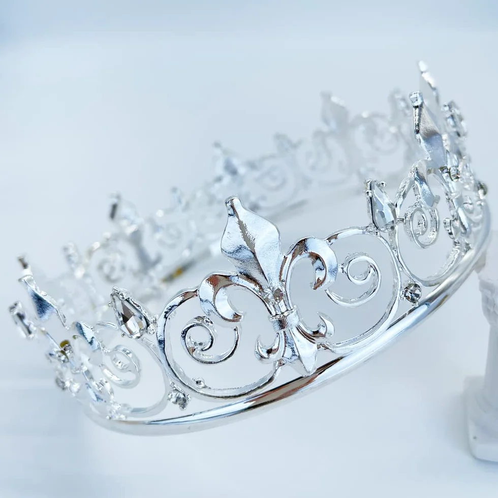 Corona Metallo Royal Full King Uomini Cosplay Matrimonio Prom Party Decorazioni
