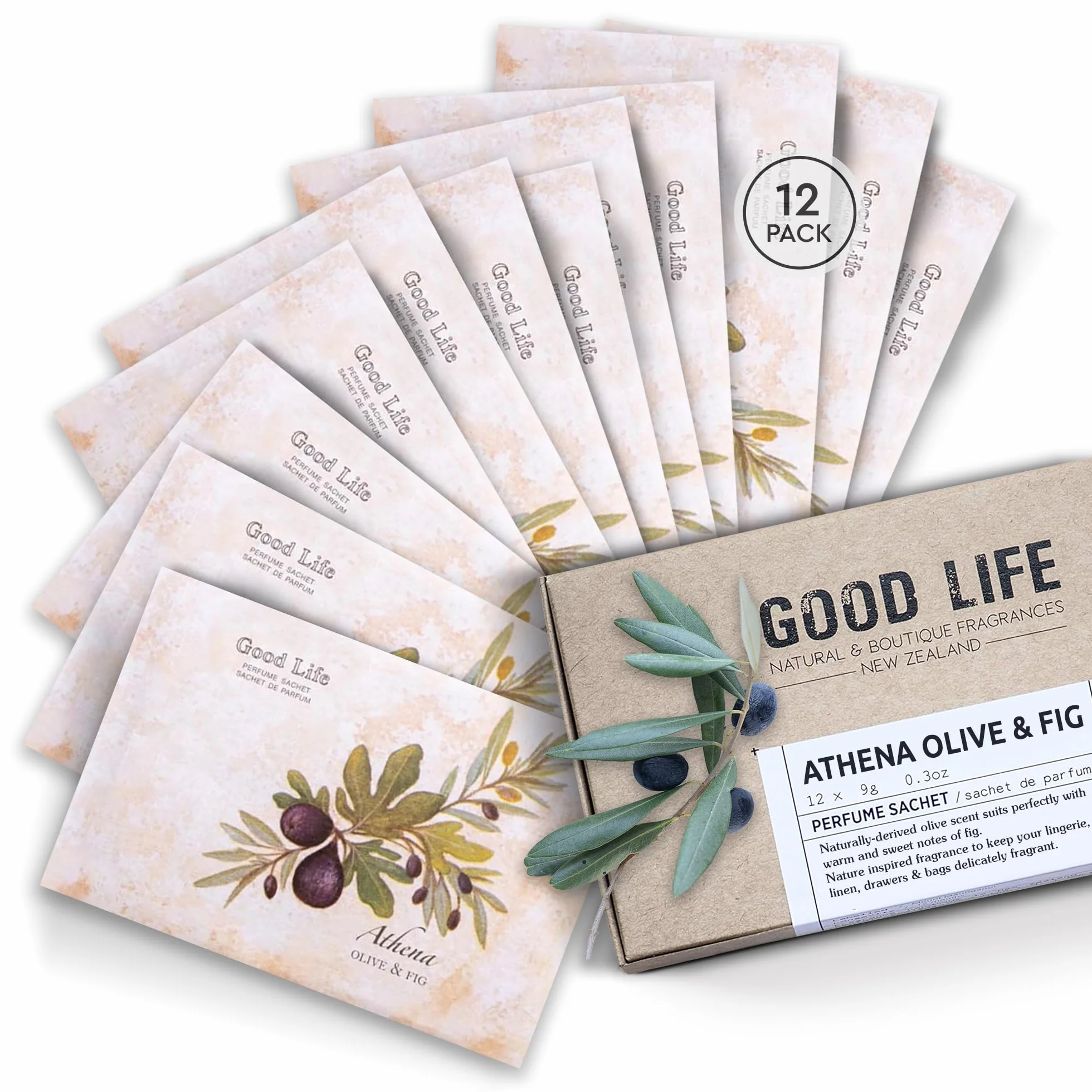 Sacchetti profumati per armadio alla Olive & Fichi Good Life | Progettate in Nuova Zelanda | 12 bustine
