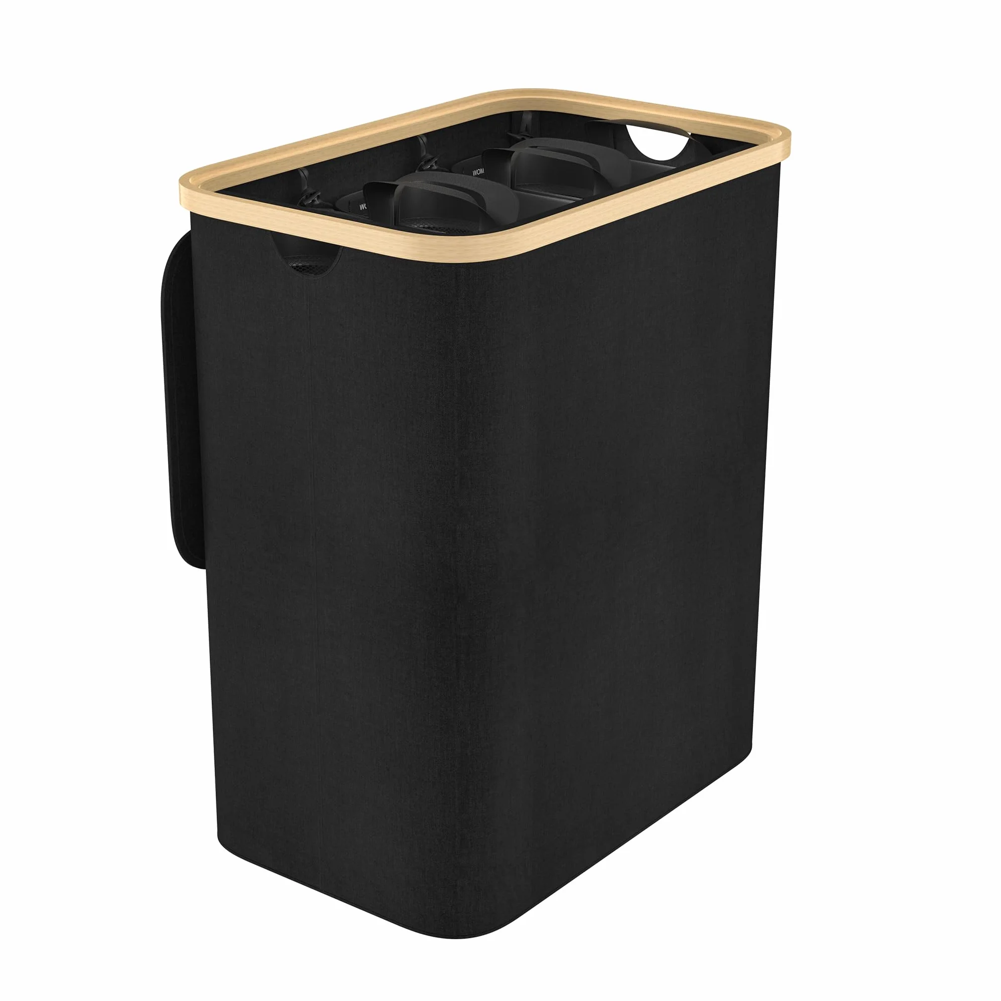 LARS360 Cesto per la Biancheria a 3 Scomparti, Cesto per Biancheria con Coperchio, 140L, Cesto Compatto, Cesto Pieghevole per la Biancheria, Organizzatore per Biancheria (Nero)