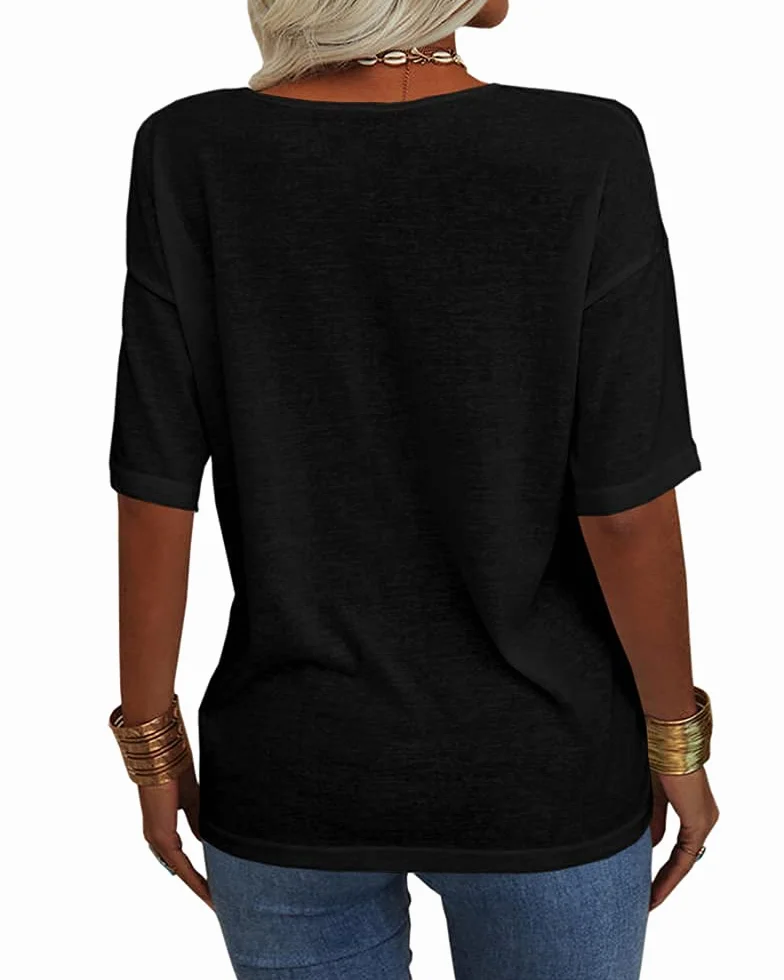 Tankaneo Maglietta da Donna con Scollo a V a Maniche Corte, Casual, Ampia, Estiva, Mezza Manica, Oversize, Maglietta a Tunica