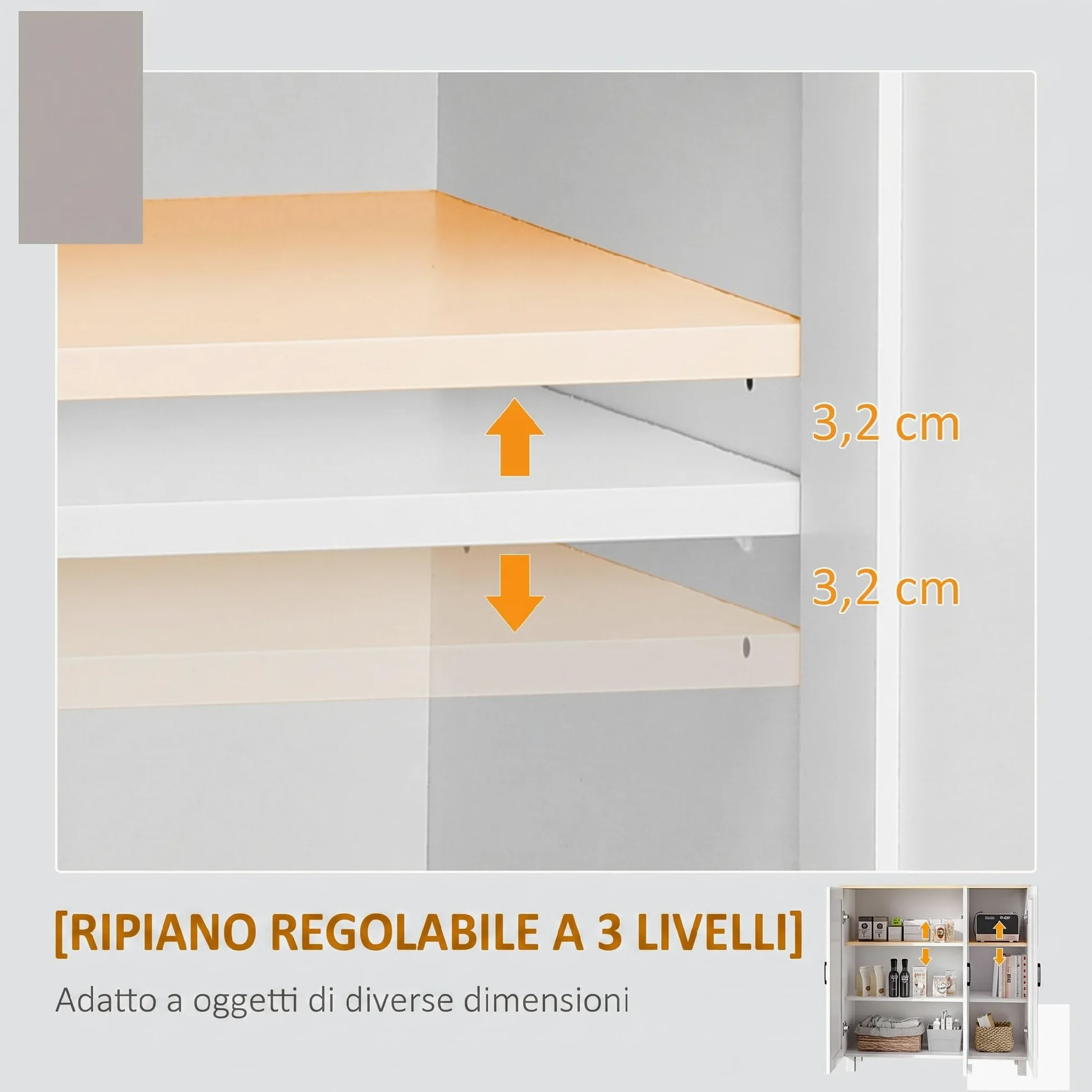HOMCOM Credenza Cucina in Legno, Mobile Cucina a 3 Ante, Ripiani Regolabili, Stile Scandinavo, Credenza Buffet per Soggiorno, Salotto, Sala da Pranzo, 90x30x90cm, Bianco
