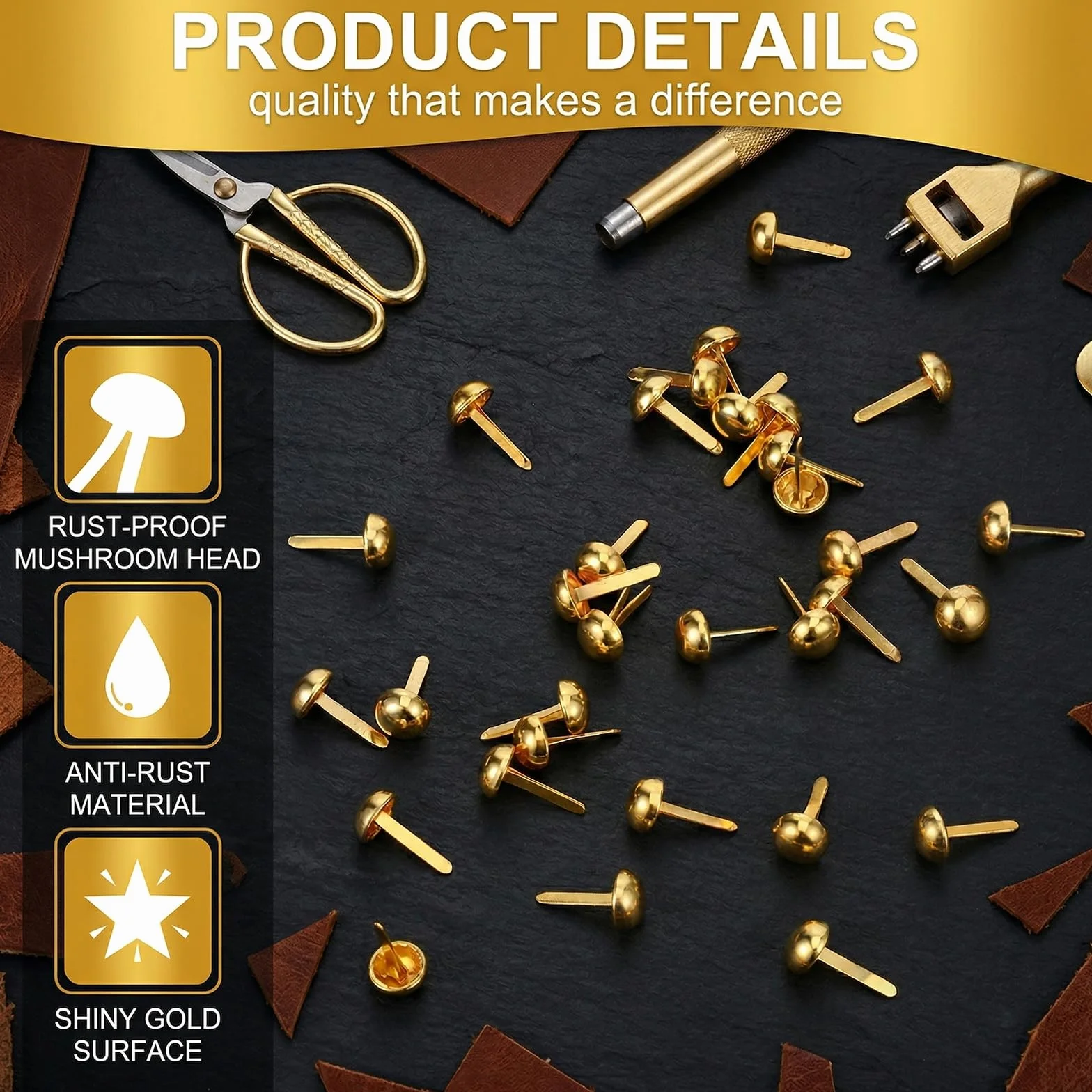 Fermacampioni 200 Pezzi 8x16mm Oro per Scrapbooking Scuola Ufficio
