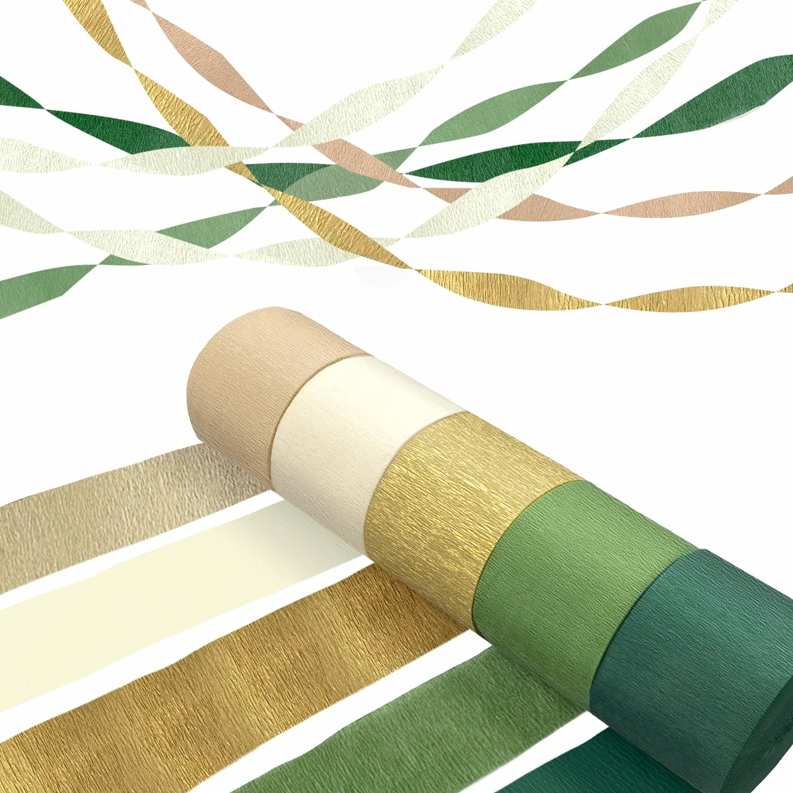 Coco Berming 5 Rotoli Carta Crespa Verde Oro Crepe Paper per Matrimoni Feste Decorazioni Giungla Multicolore