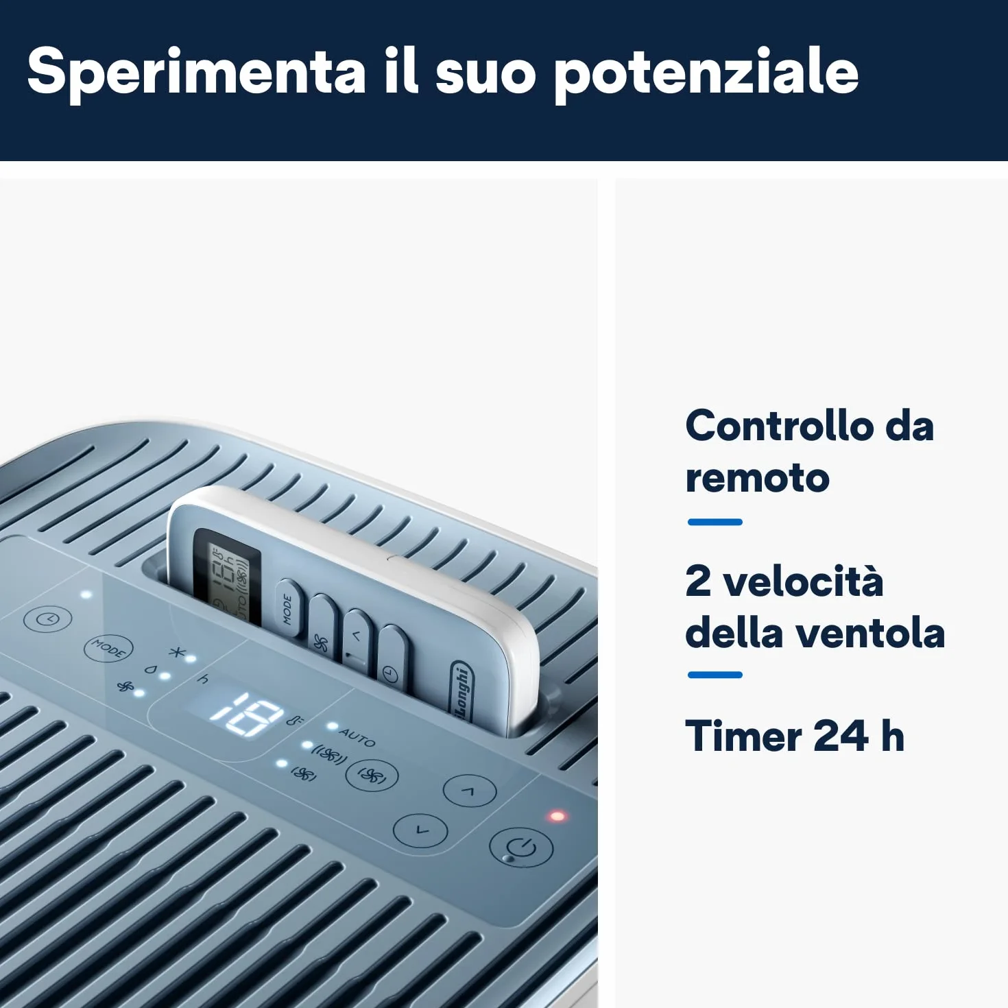 De'Longhi Pinguino Compact ES72 YOUNG, Condizionatore Portatile Silenzioso 8.300 BTU/h, 2.1 kW, 60m3, Gas R290, Funzione Deumidificatore, Timer 24 ore, Classe Energetica A, Bianco