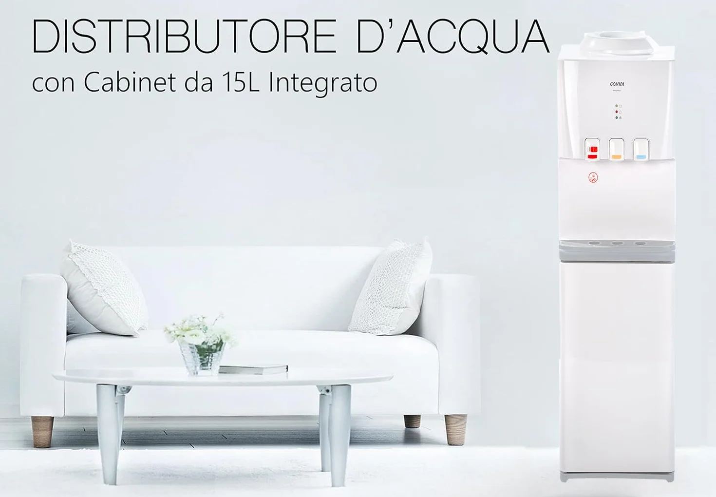 GOVITA Water Dispenser Boccioni Refrigerante Colonnina da Terra Bianco